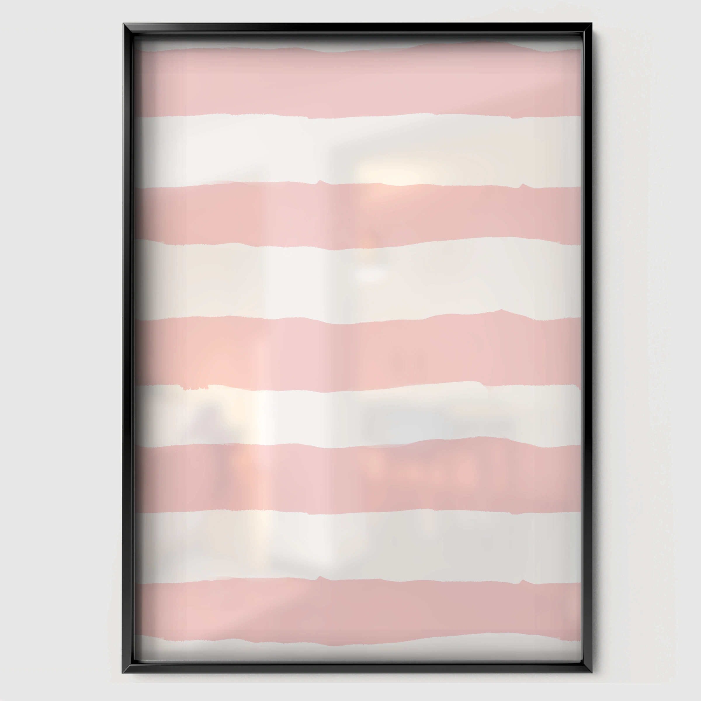 Pink Stripes Nursery Print - black framed nursery wall art print