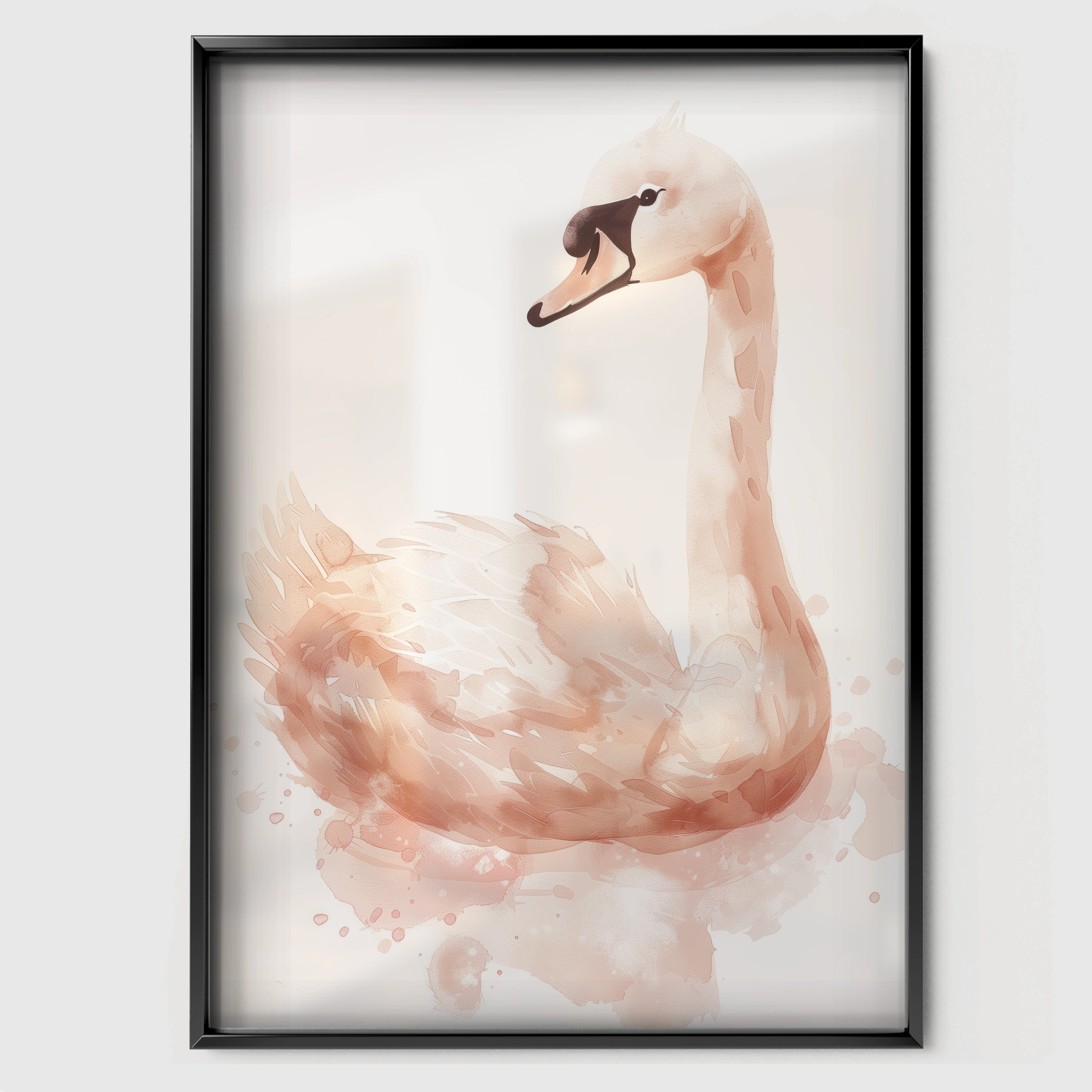 Pink Swan Nursery Print - black framed nursery wall art print