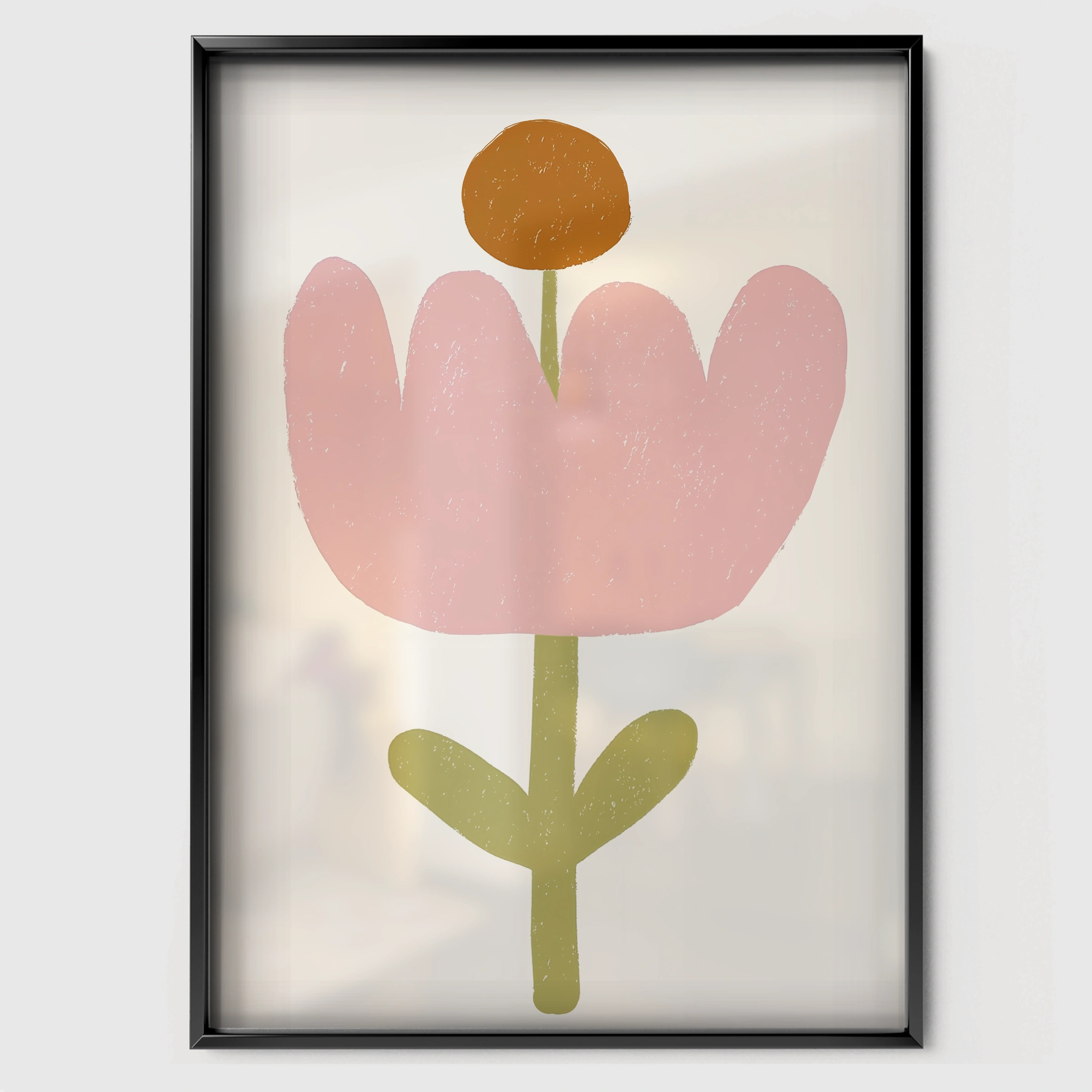 Pink Tulip Nursery Print - black framed nursery wall art print