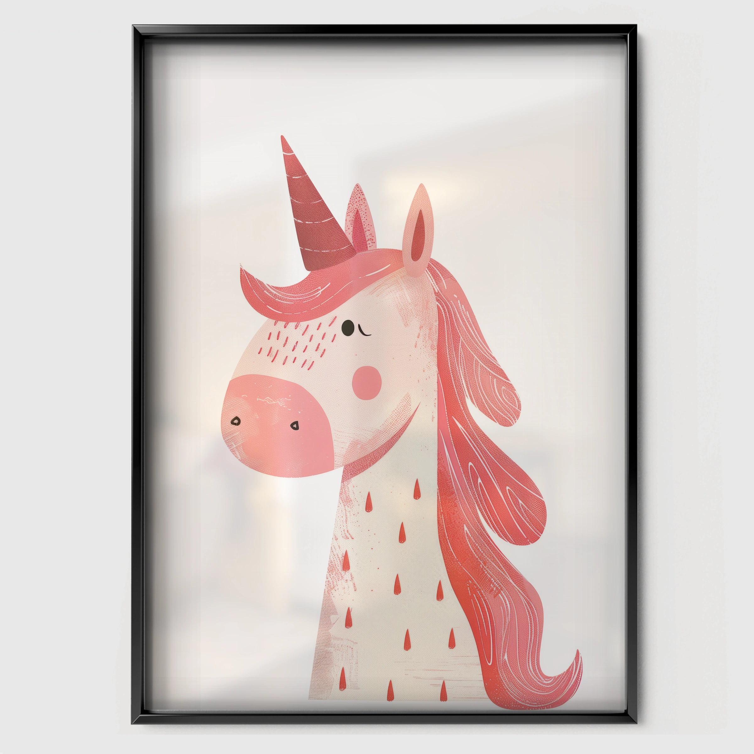 Pink Unicorn Nursery Print - black framed nursery wall art print