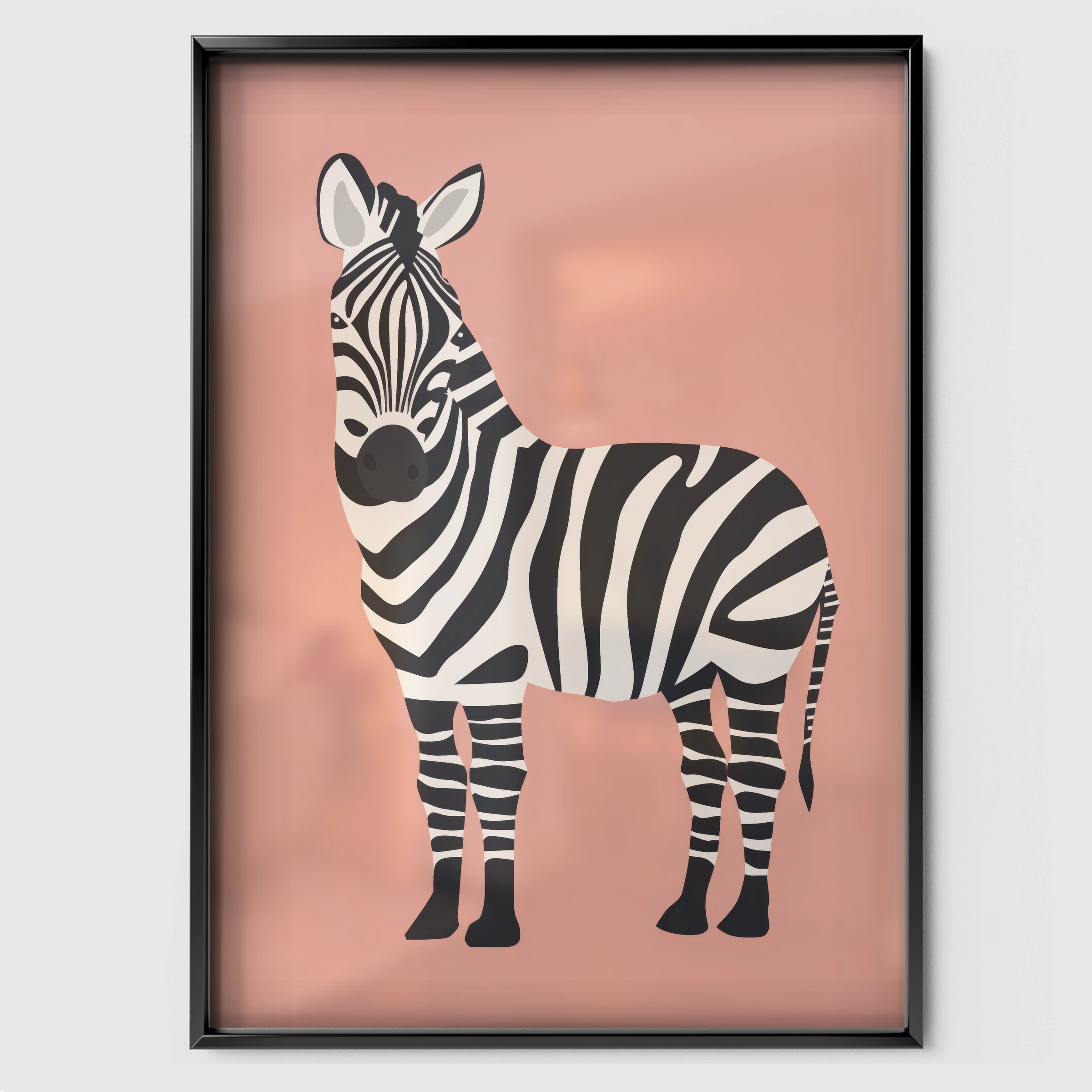 Pink Zebra Nursery Print - black framed nursery wall art print