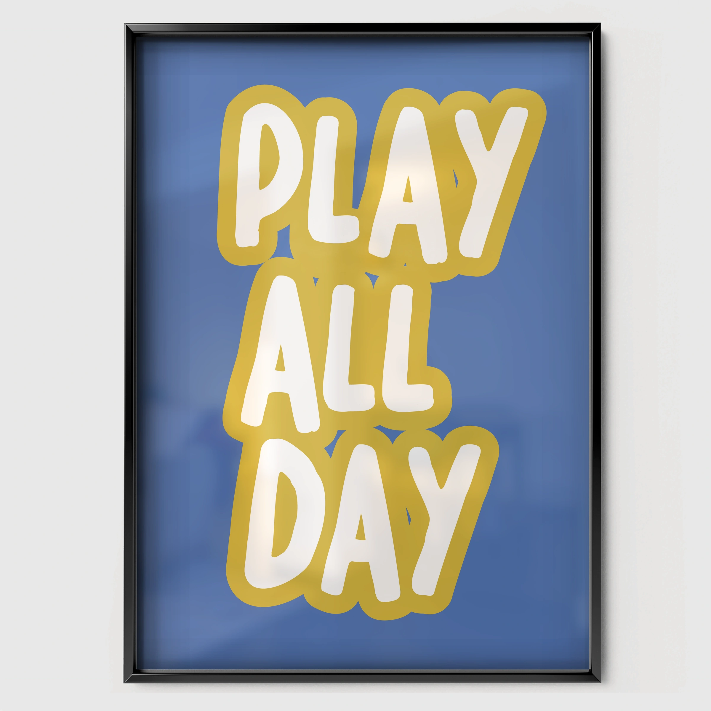 Play All Day Bold Nursery Print - black framed nursery wall art print
