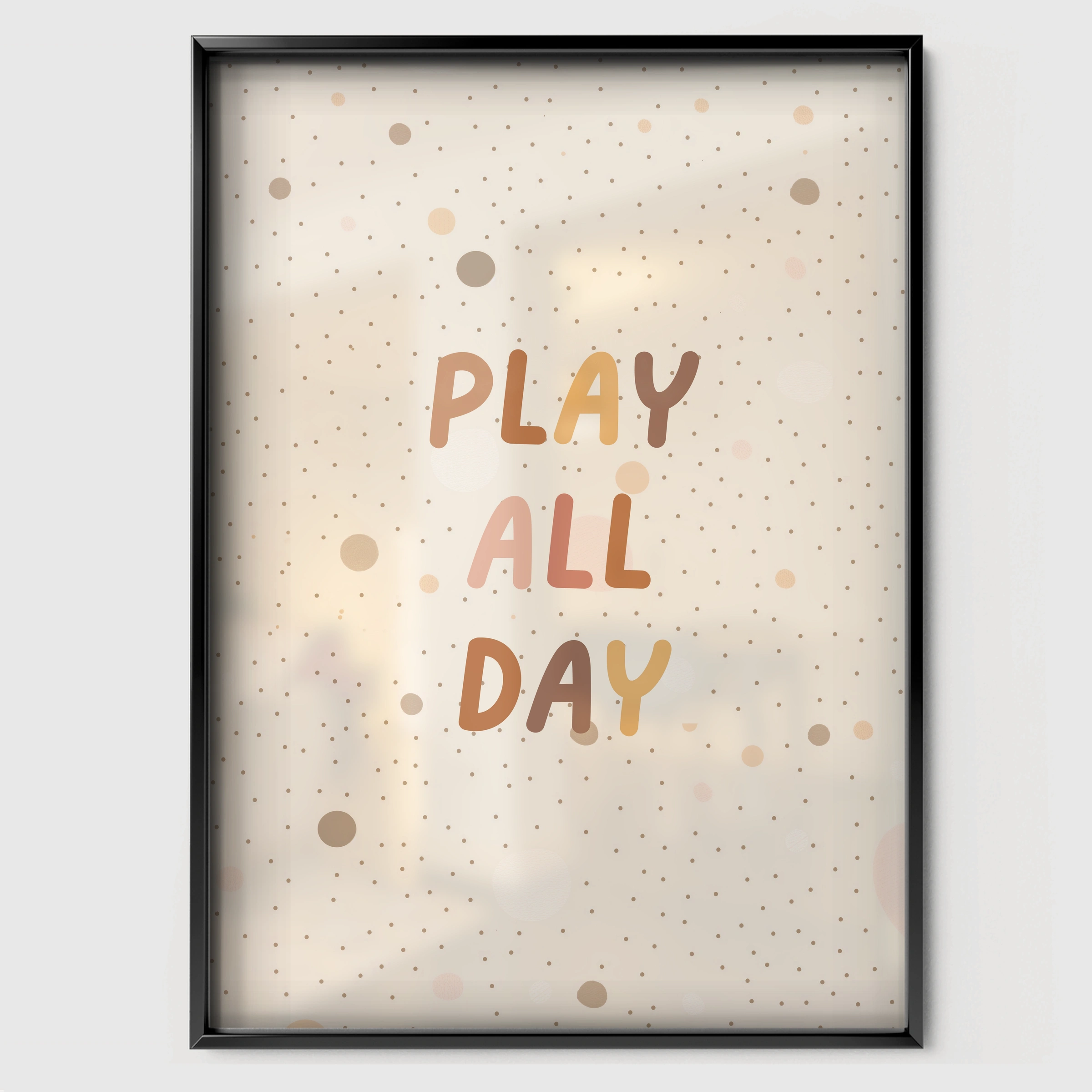 Play All Day Stars Nursery Print - black framed nursery wall art print