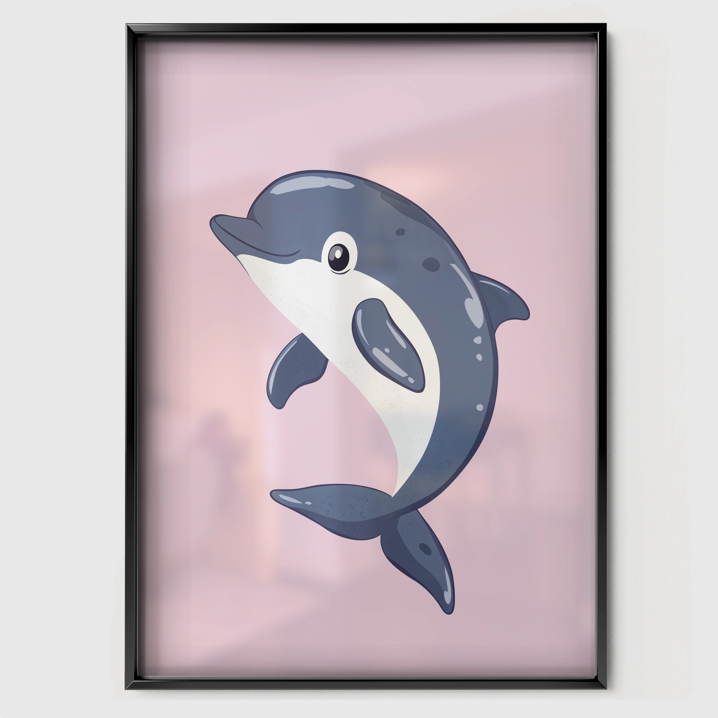 Playful Dolphin Nursery Print - black framed nursery wall art print