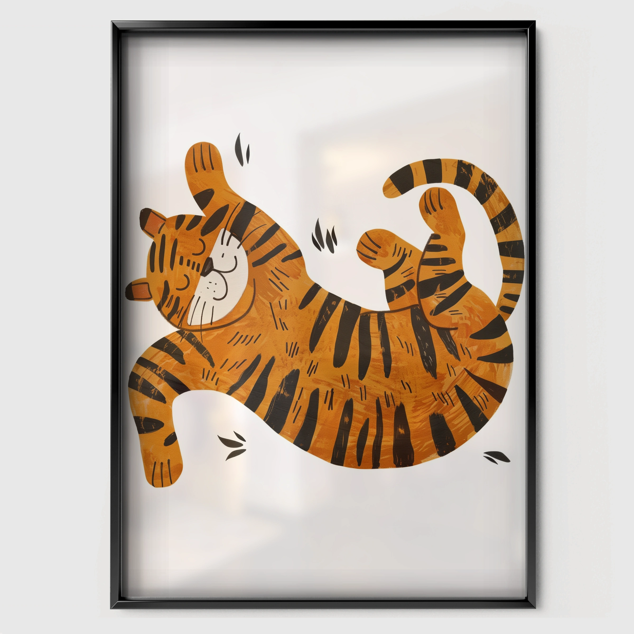 Playful Tiger Nursery Print - black framed nursery wall art print