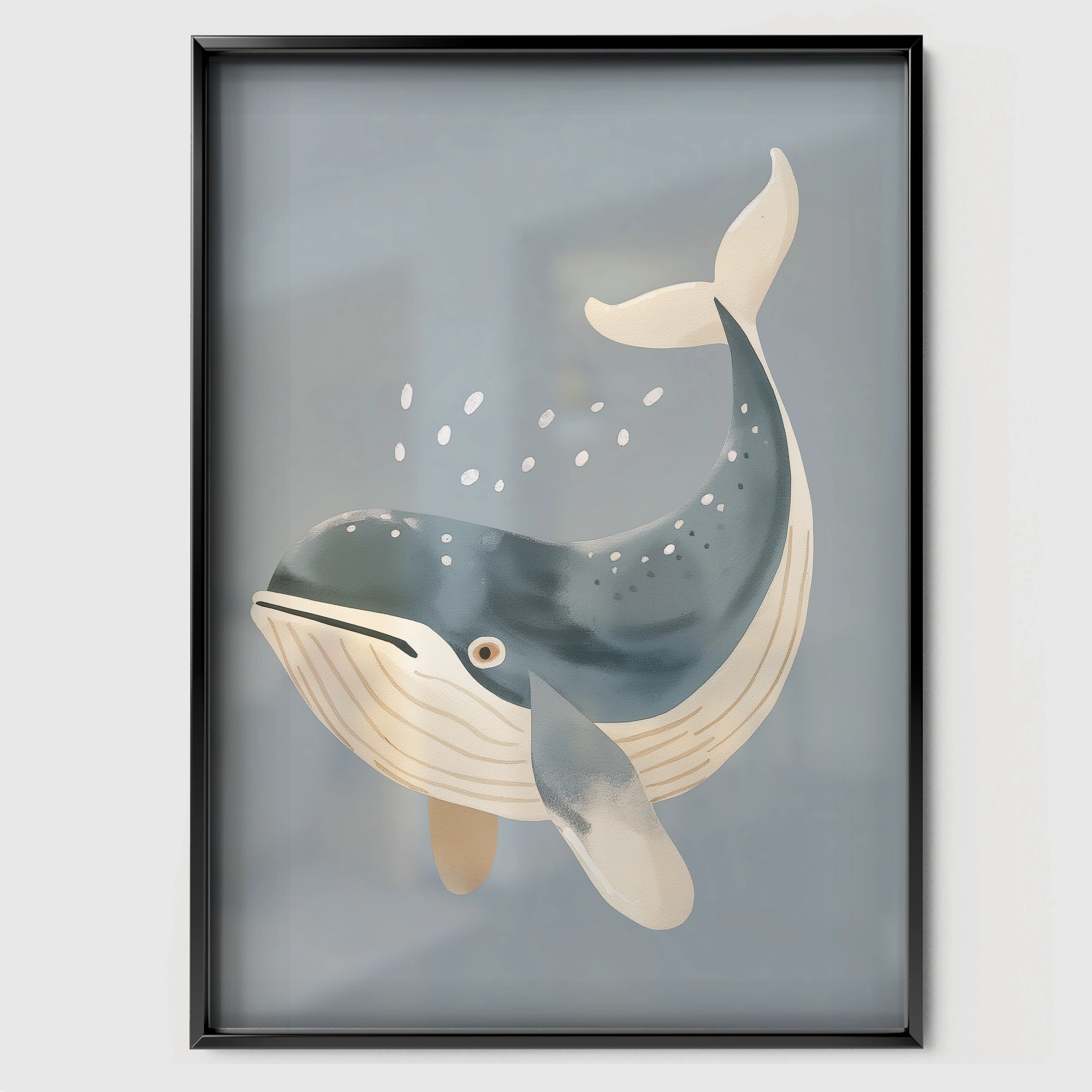 Playful Whale Nursery Print - black framed nursery wall art print
