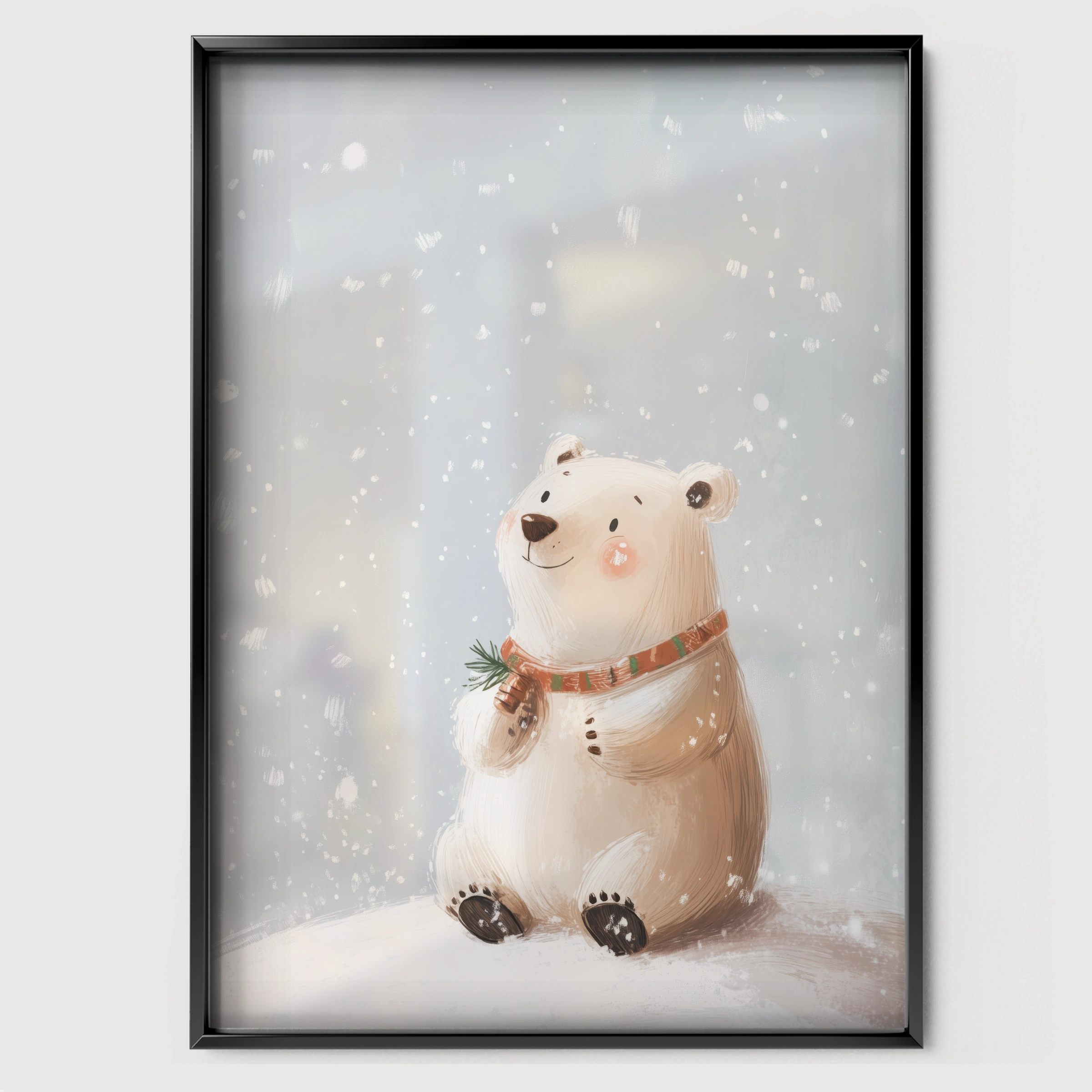 Polar Bear Christmas Print - black framed nursery wall art print
