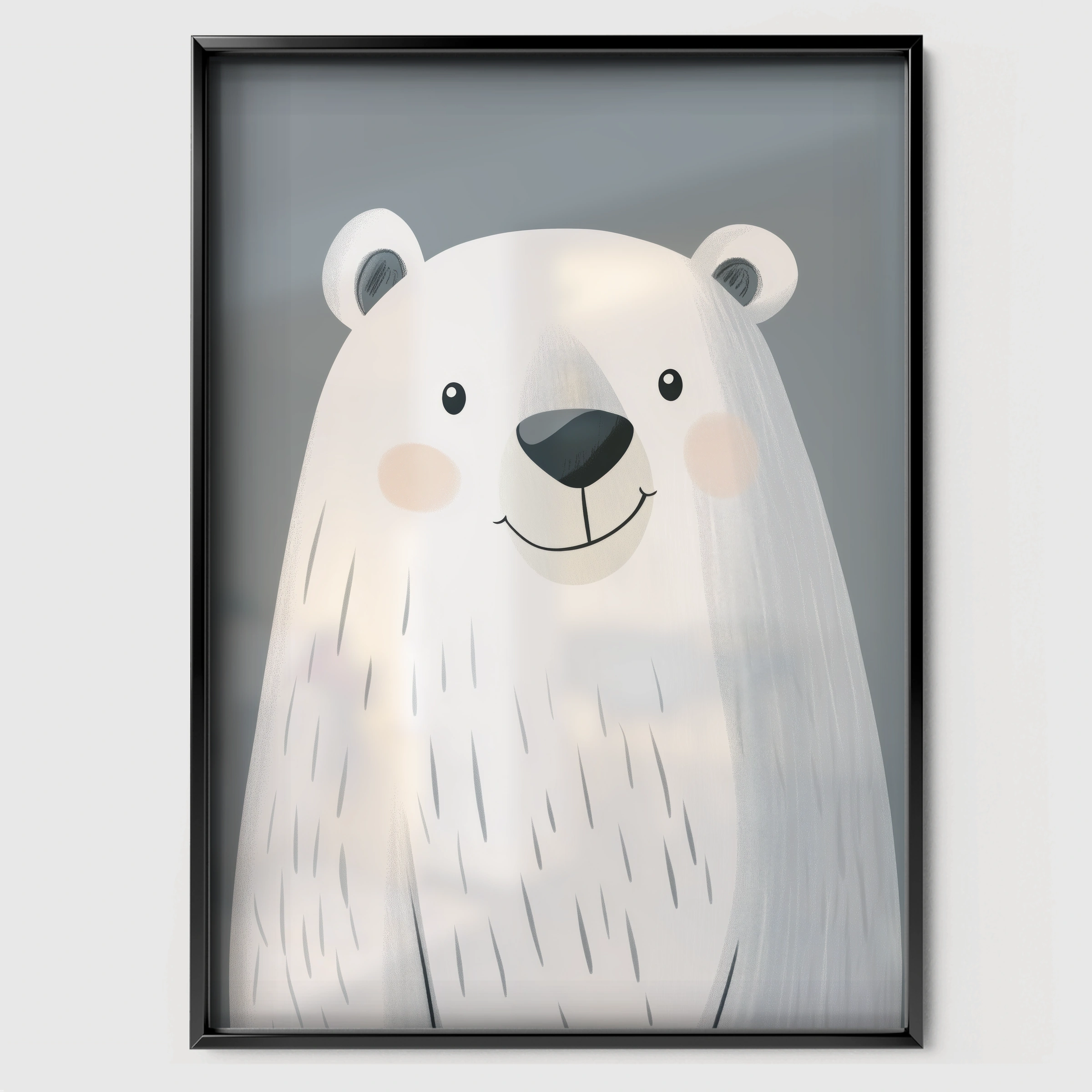 Polar Bear Face Christmas Print - black framed nursery wall art print