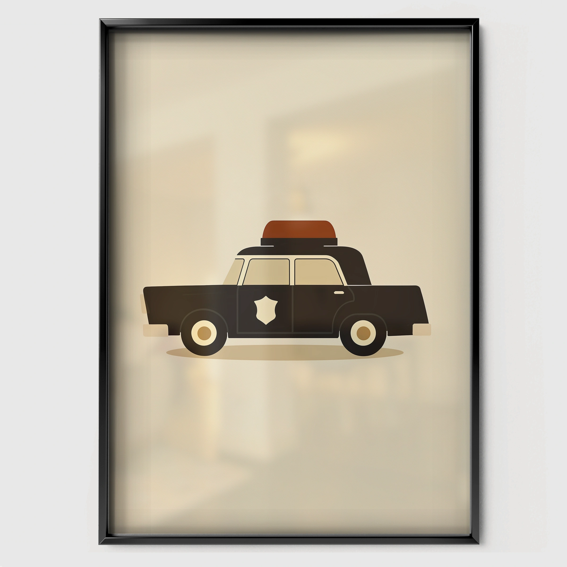Police Cruiser Nursery Print - black framed nursery wall art print