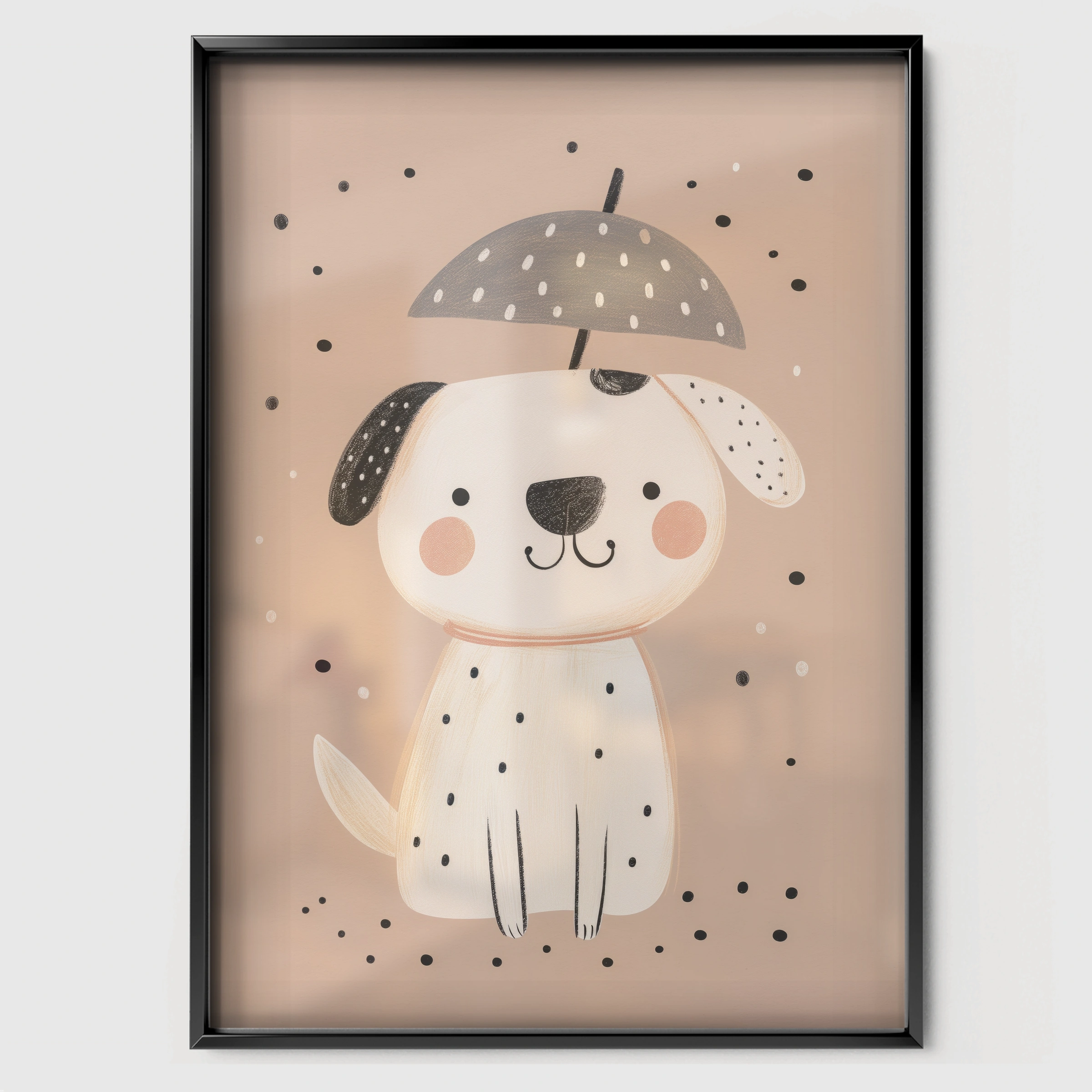 Puppy in the Rain Nursery Print - black framed nursery wall art print