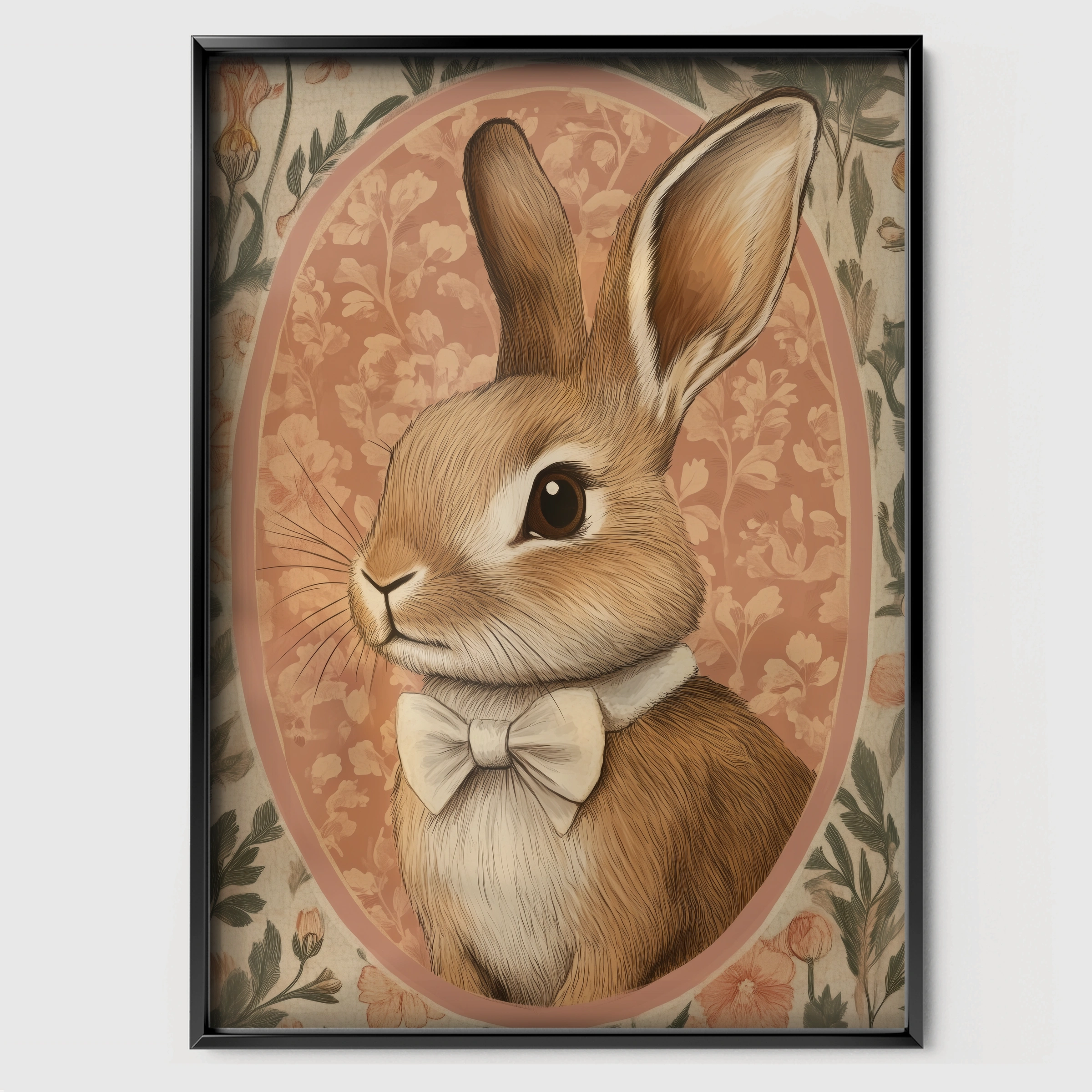 Rabbit Cameo in Terracotta Nursery Print - black framed nursery wall art print