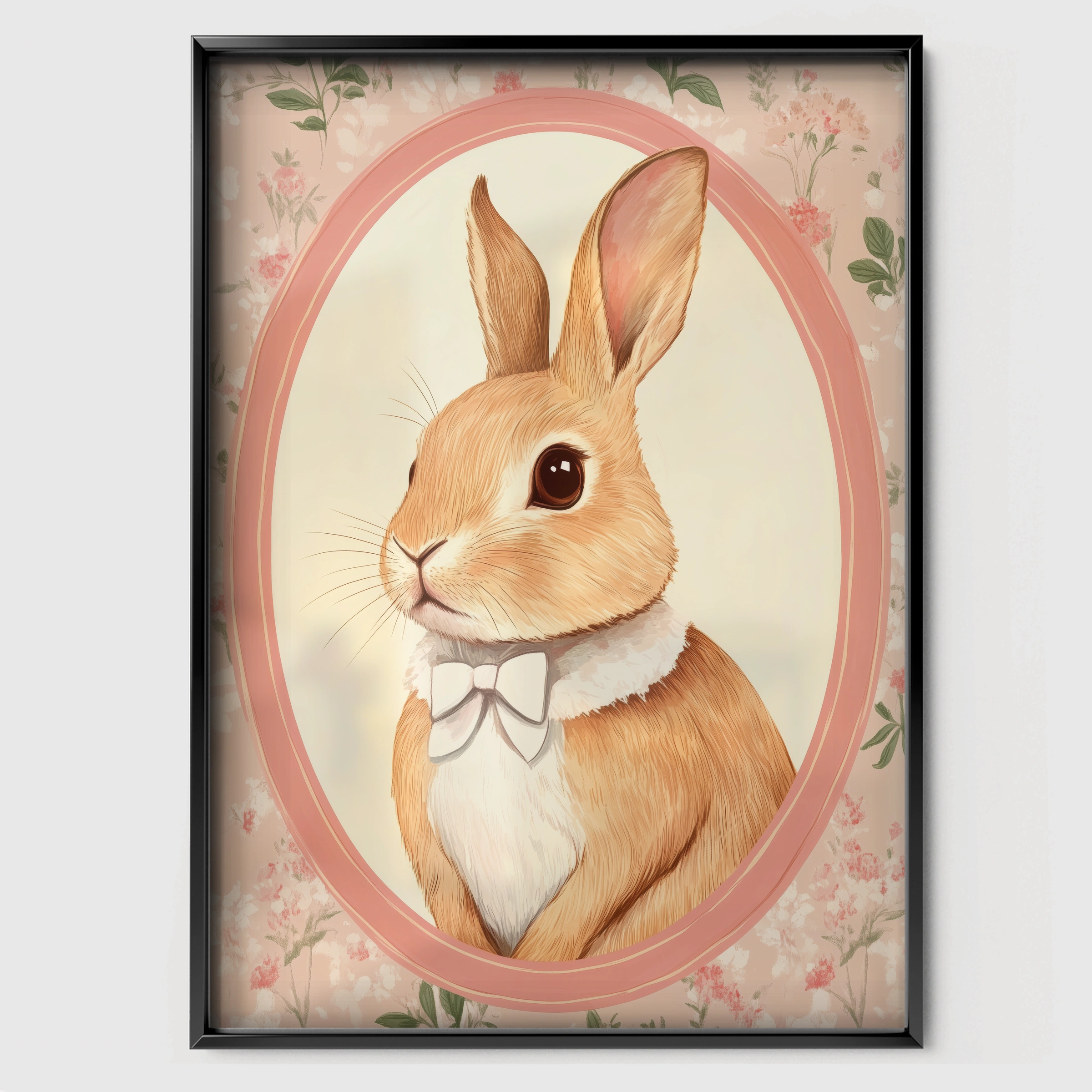 Rabbit Cameo Nursery Print - black framed nursery wall art print