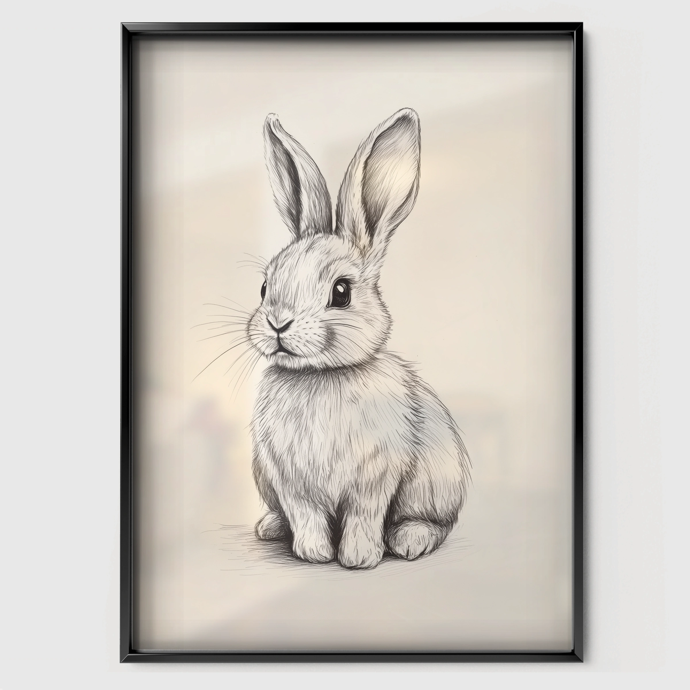 Rabbit Sketch Nursery Print - black framed nursery wall art print