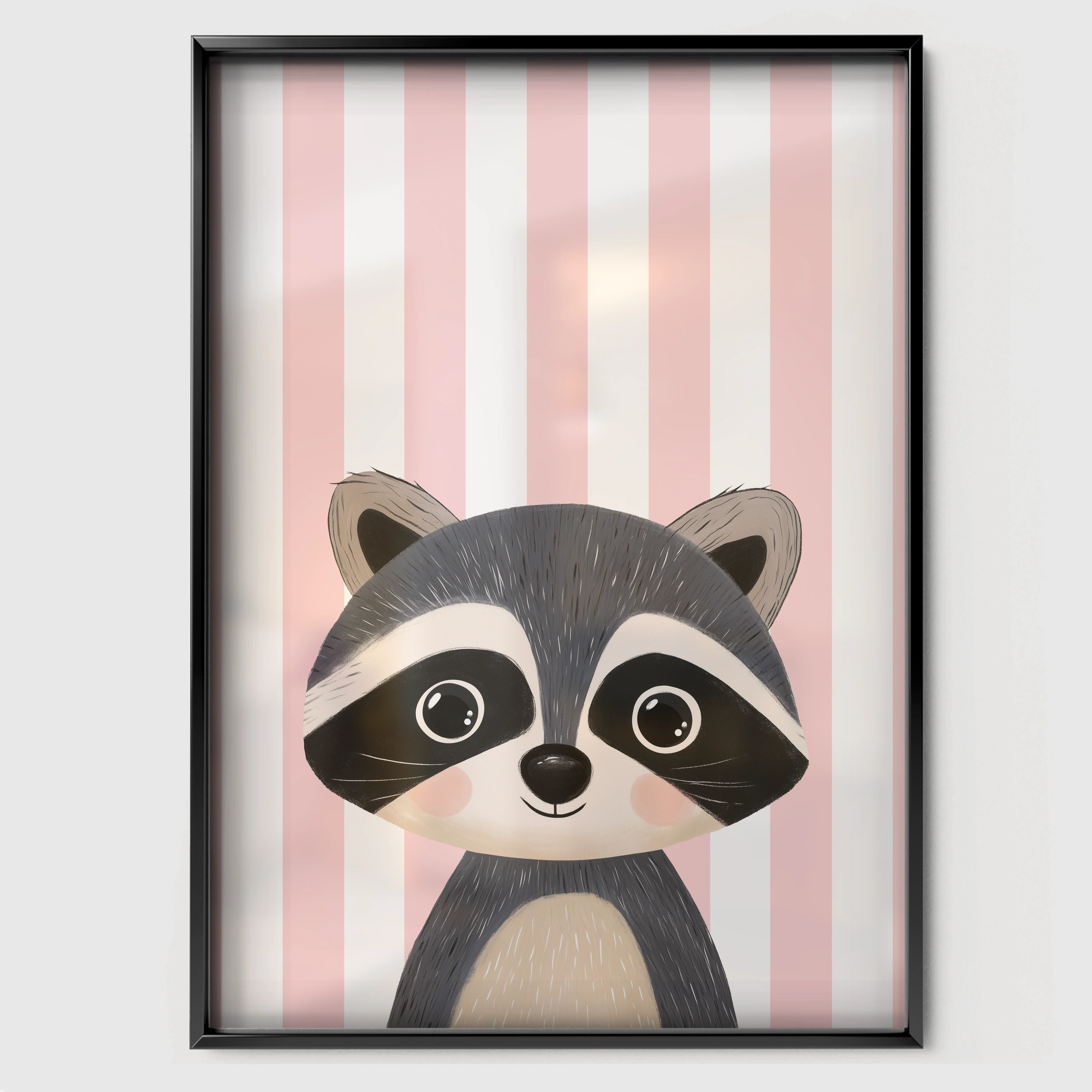 Raccoon Portrait Nursery Print - black framed nursery wall art print