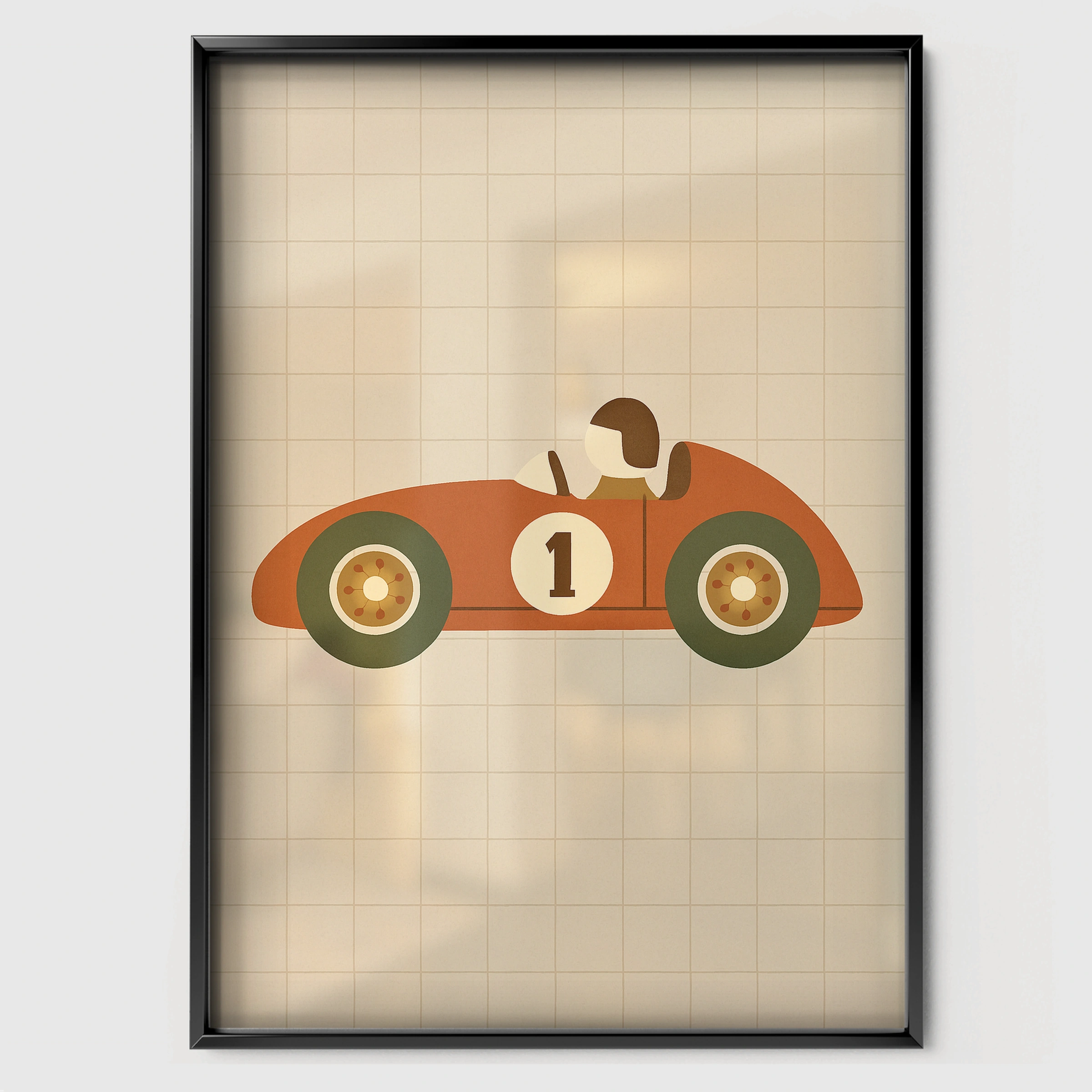 Race Car Driver Nursery Print - black framed nursery wall art print