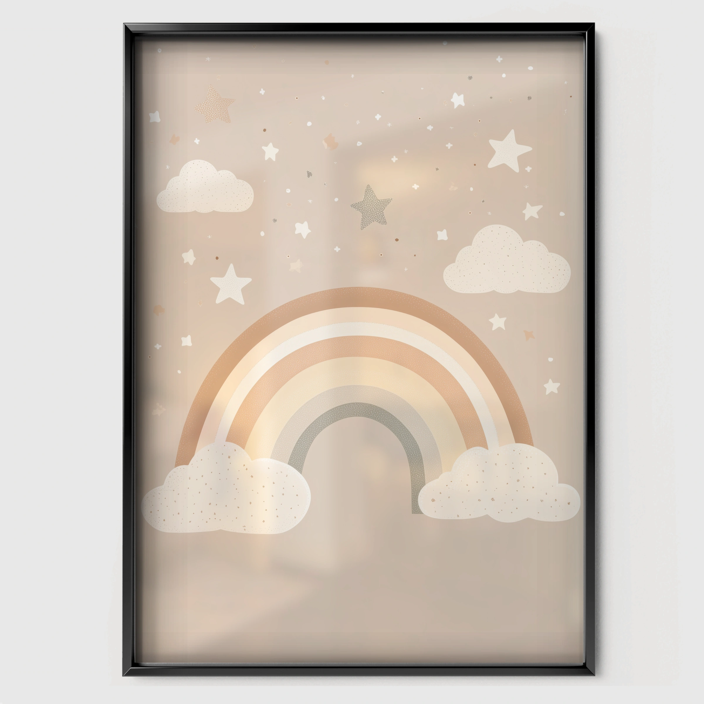 Rainbow and Clouds Nursery Print - black framed nursery wall art print