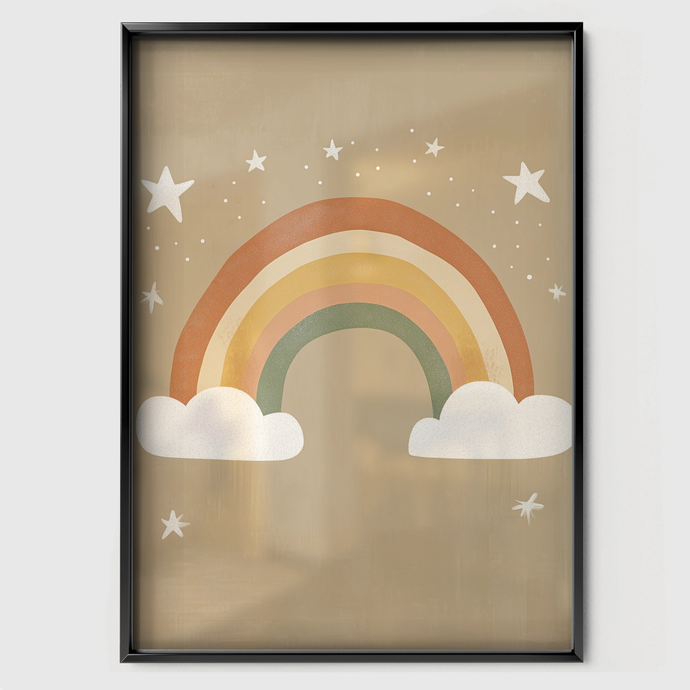 Rainbow and Stars Nursery Print - black framed nursery wall art print