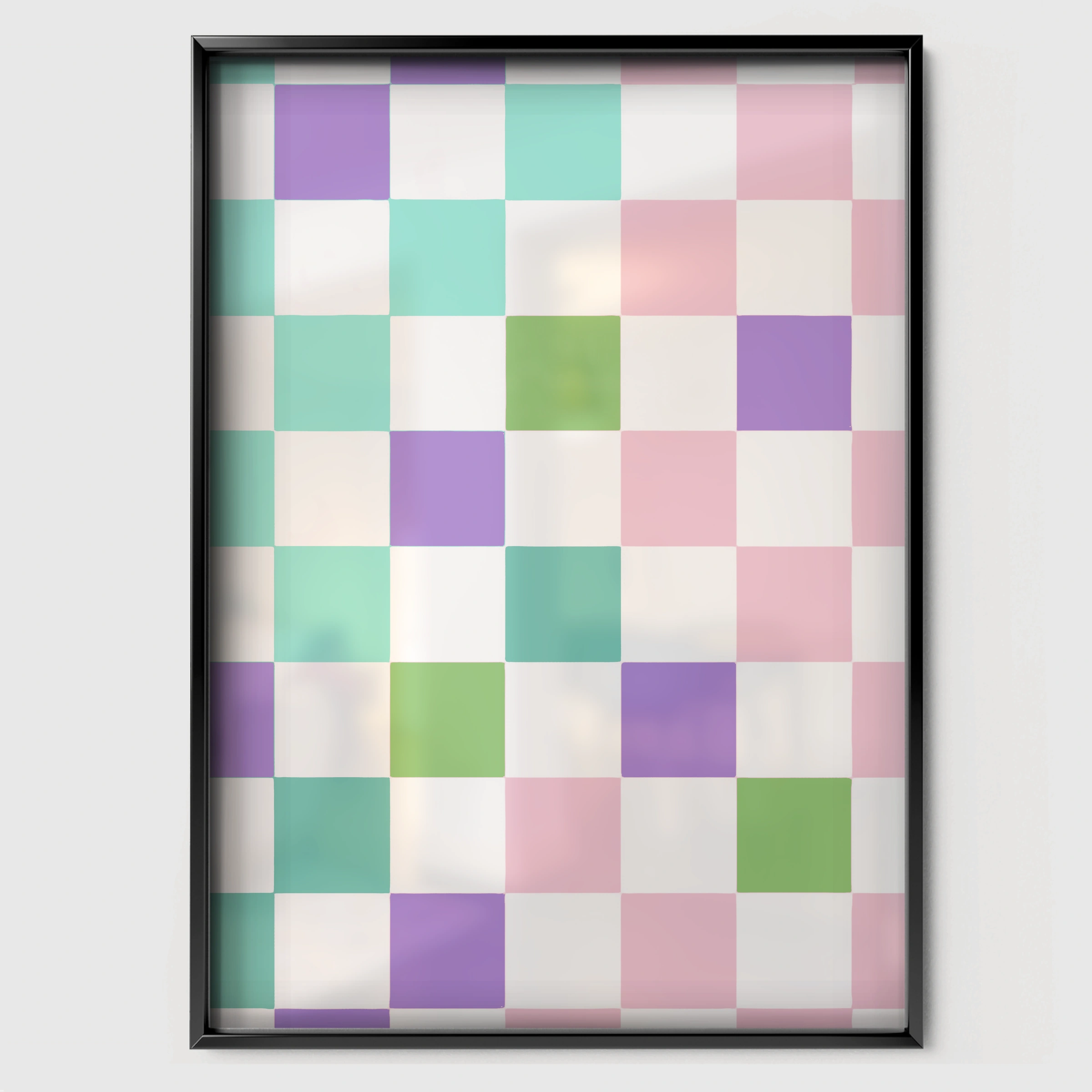 Rainbow Checkerboard Nursery Print - black framed nursery wall art print