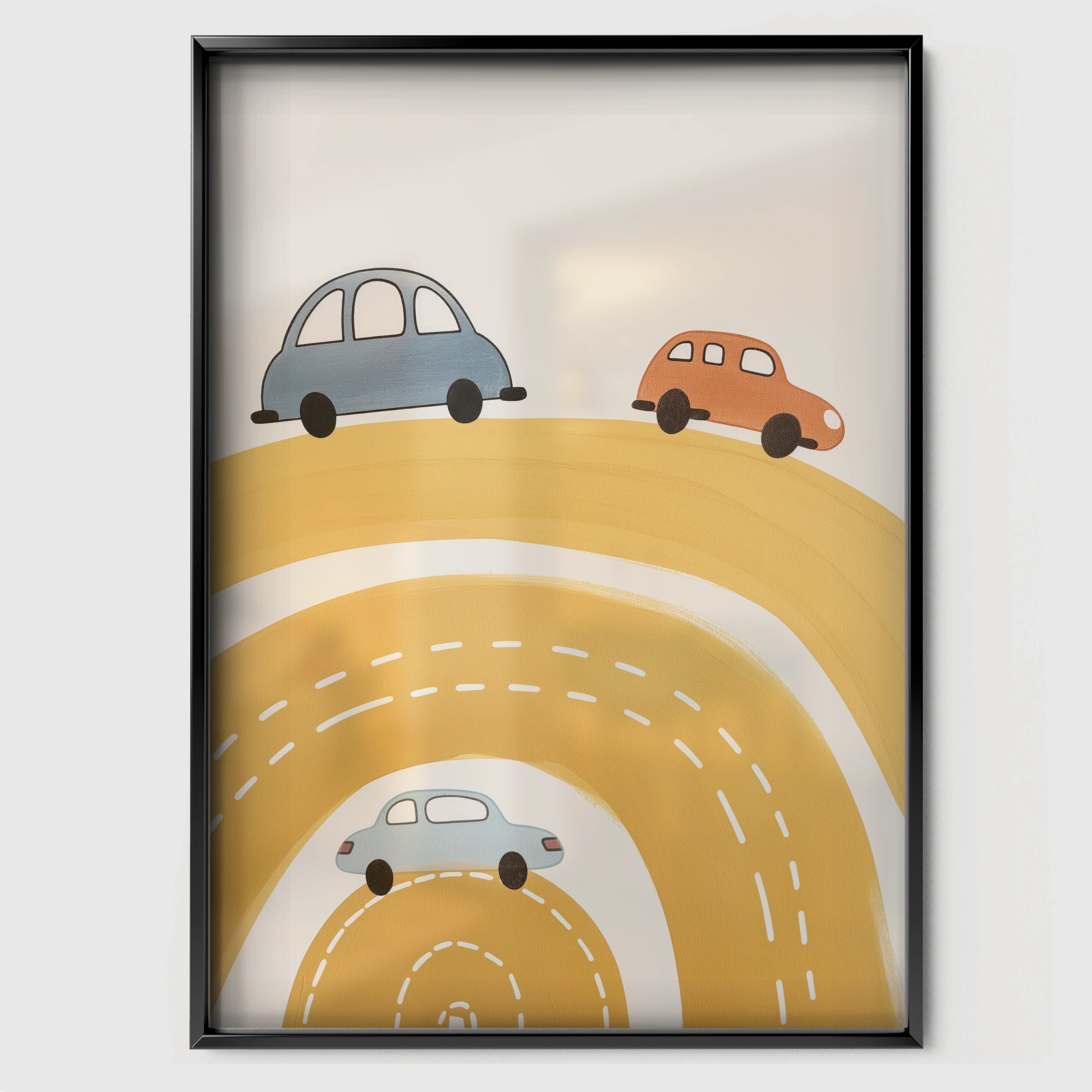 Rainbow Road Cars Nursery Print - black framed nursery wall art print