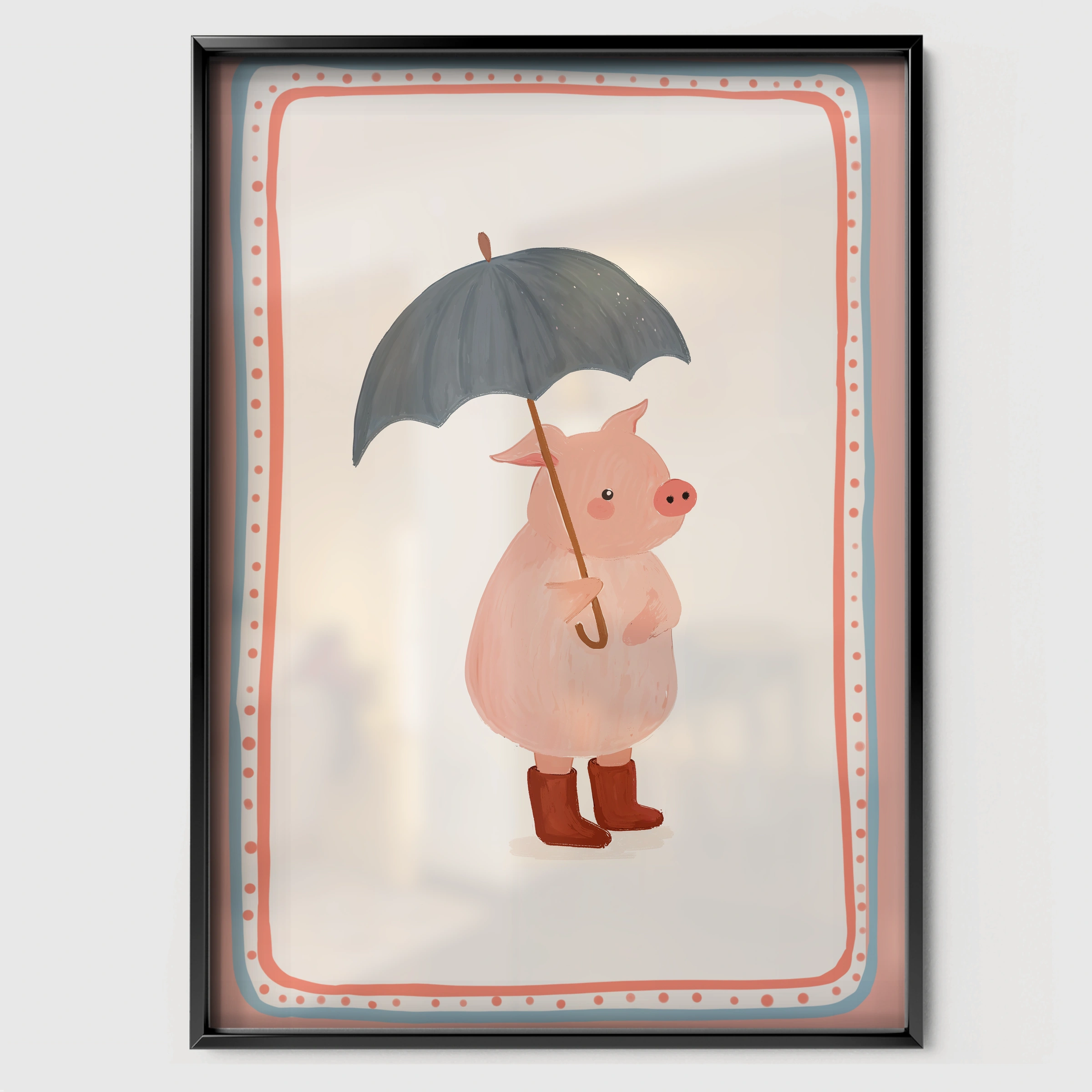 Rainy Days Elephant Nursery Print - black framed nursery wall art print