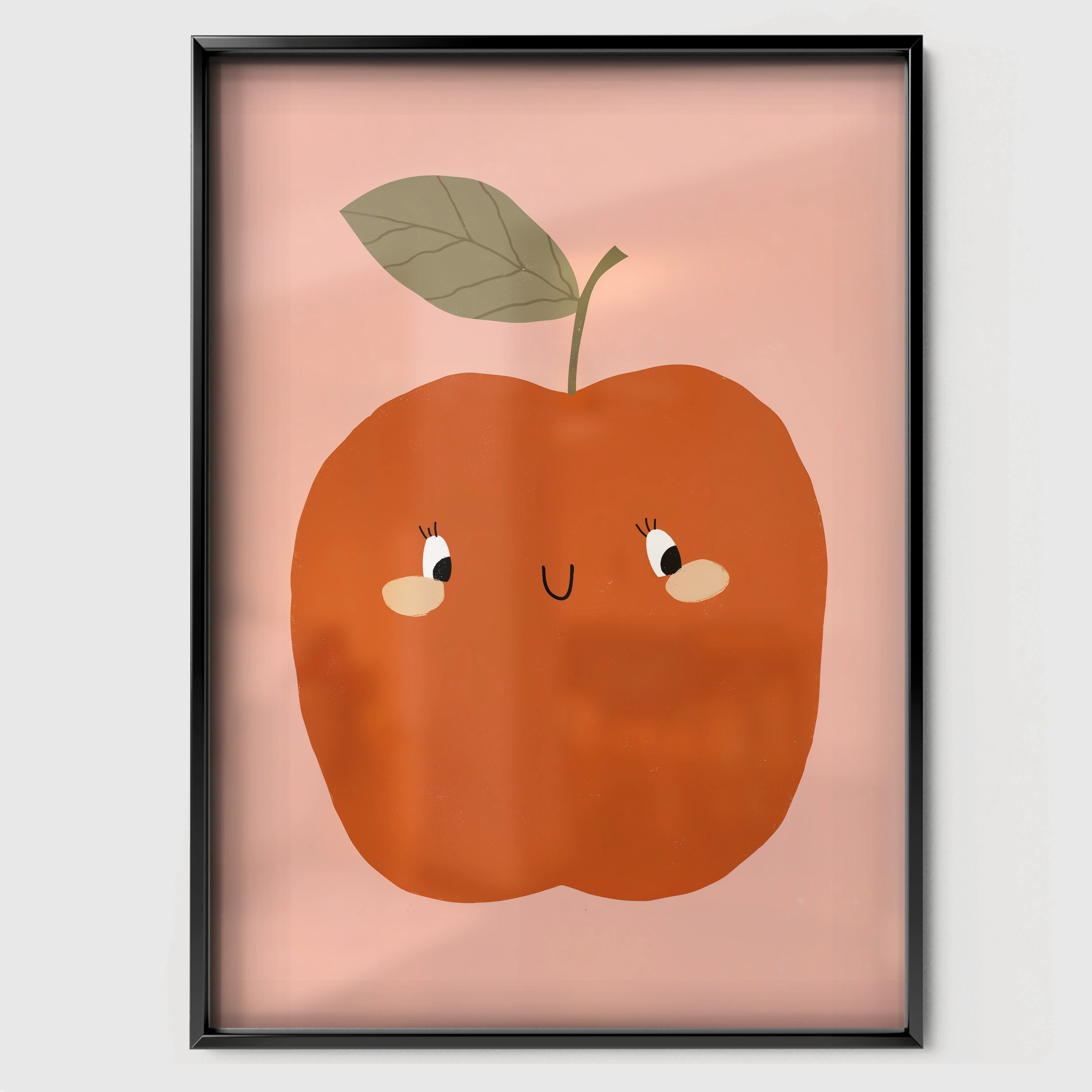 Red Apple Nursery Print - black framed nursery wall art print