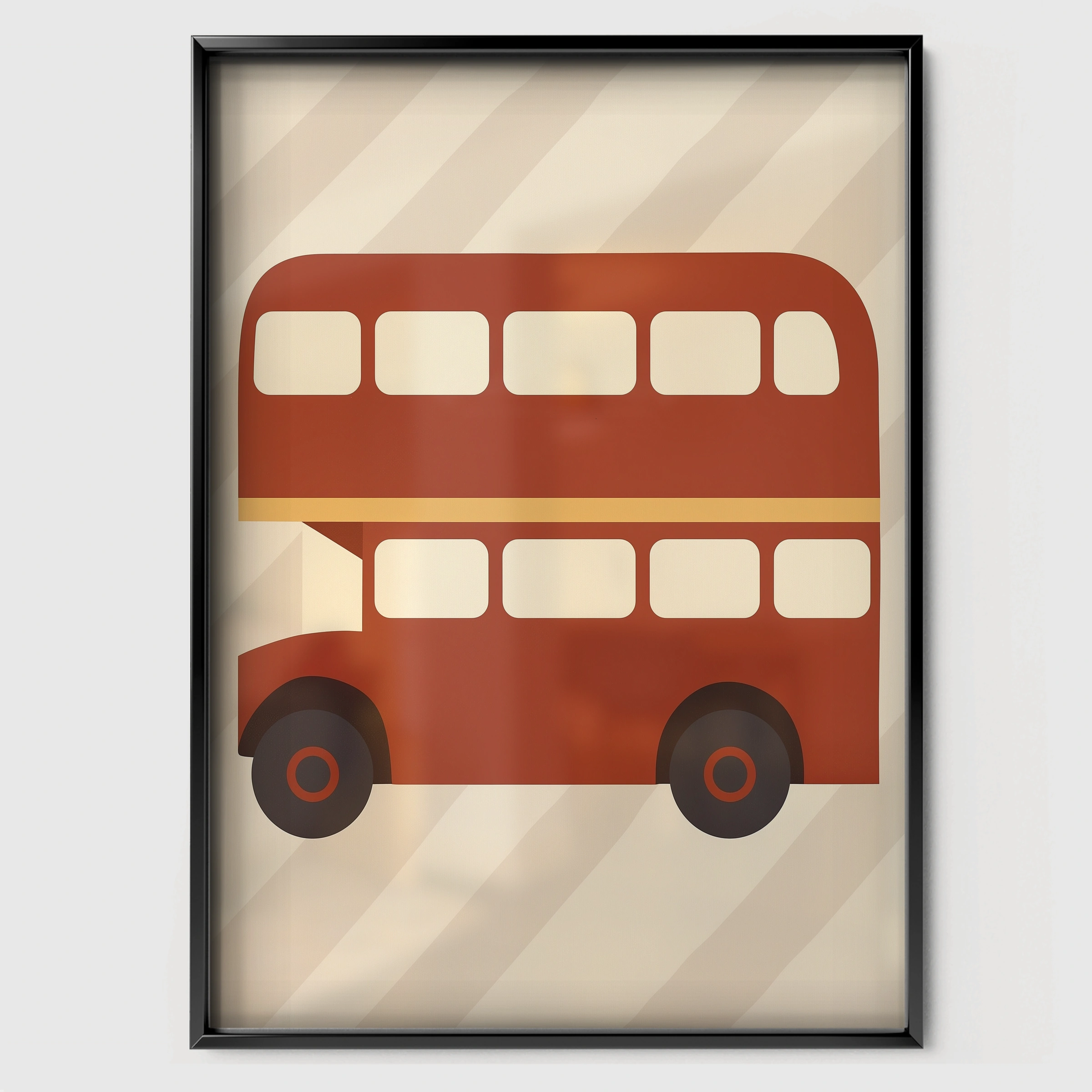 Red Double Decker Bus Nursery Print - black framed nursery wall art print