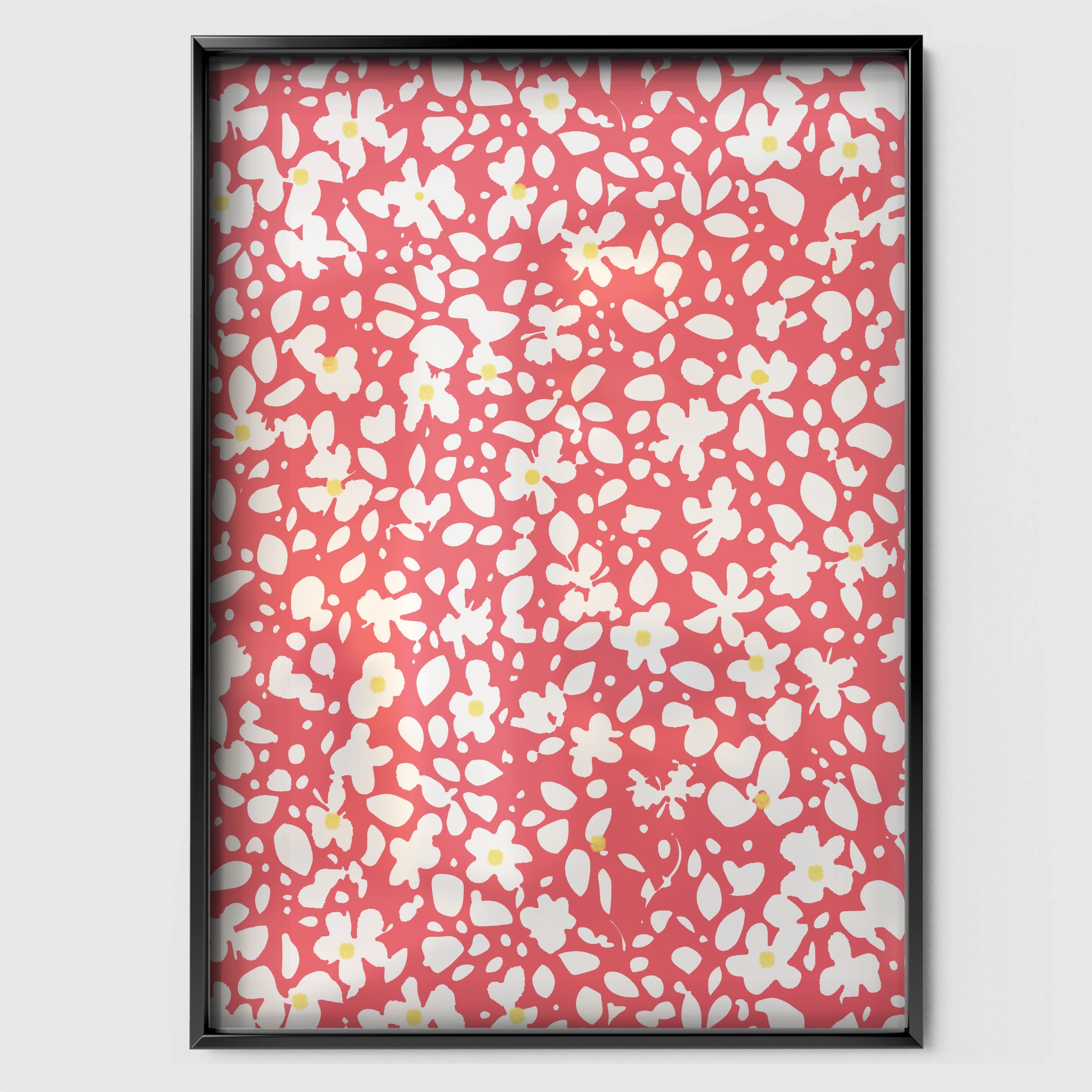 Red Floral Nursery Print - black framed nursery wall art print