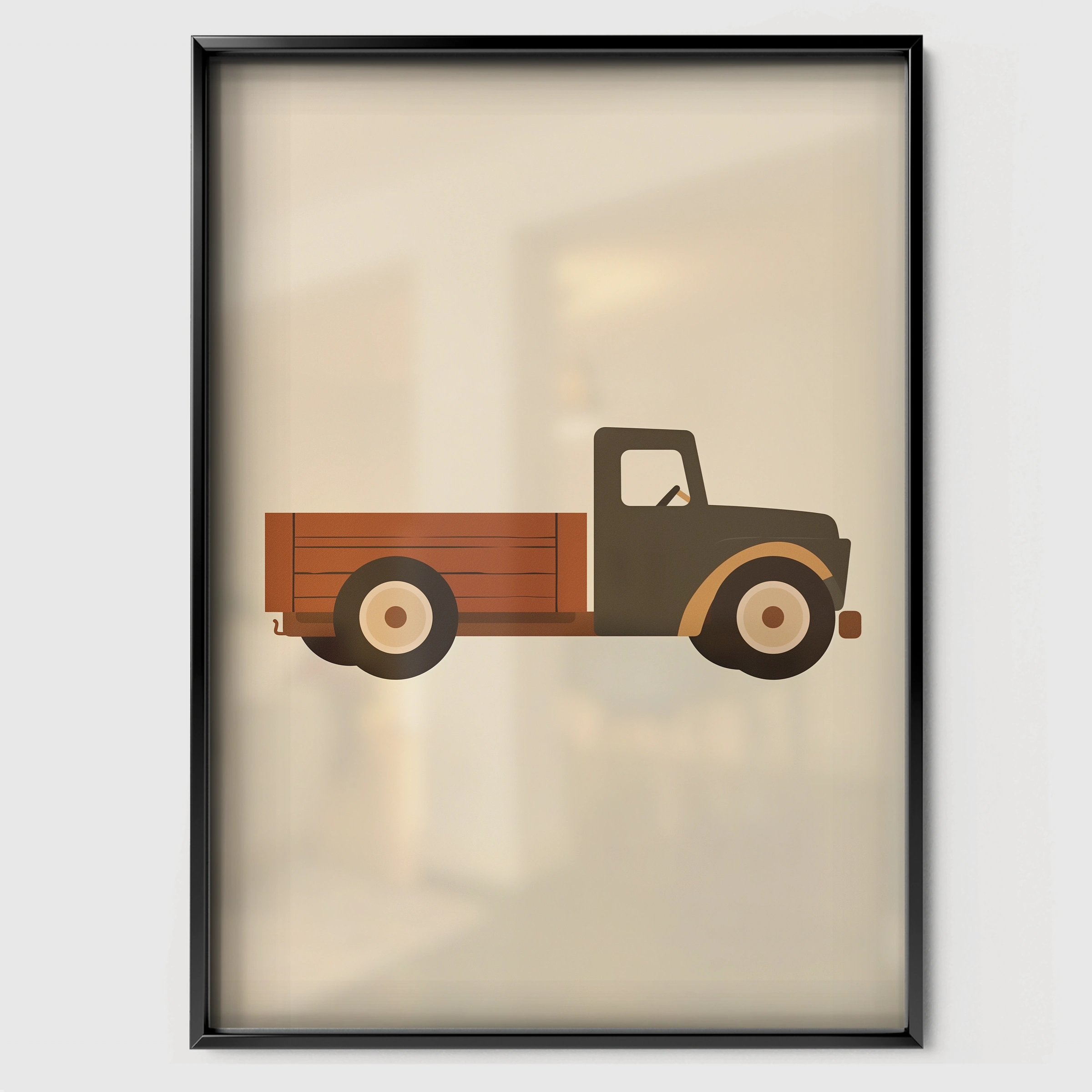 Red Pickup Truck Nursery Print - black framed nursery wall art print