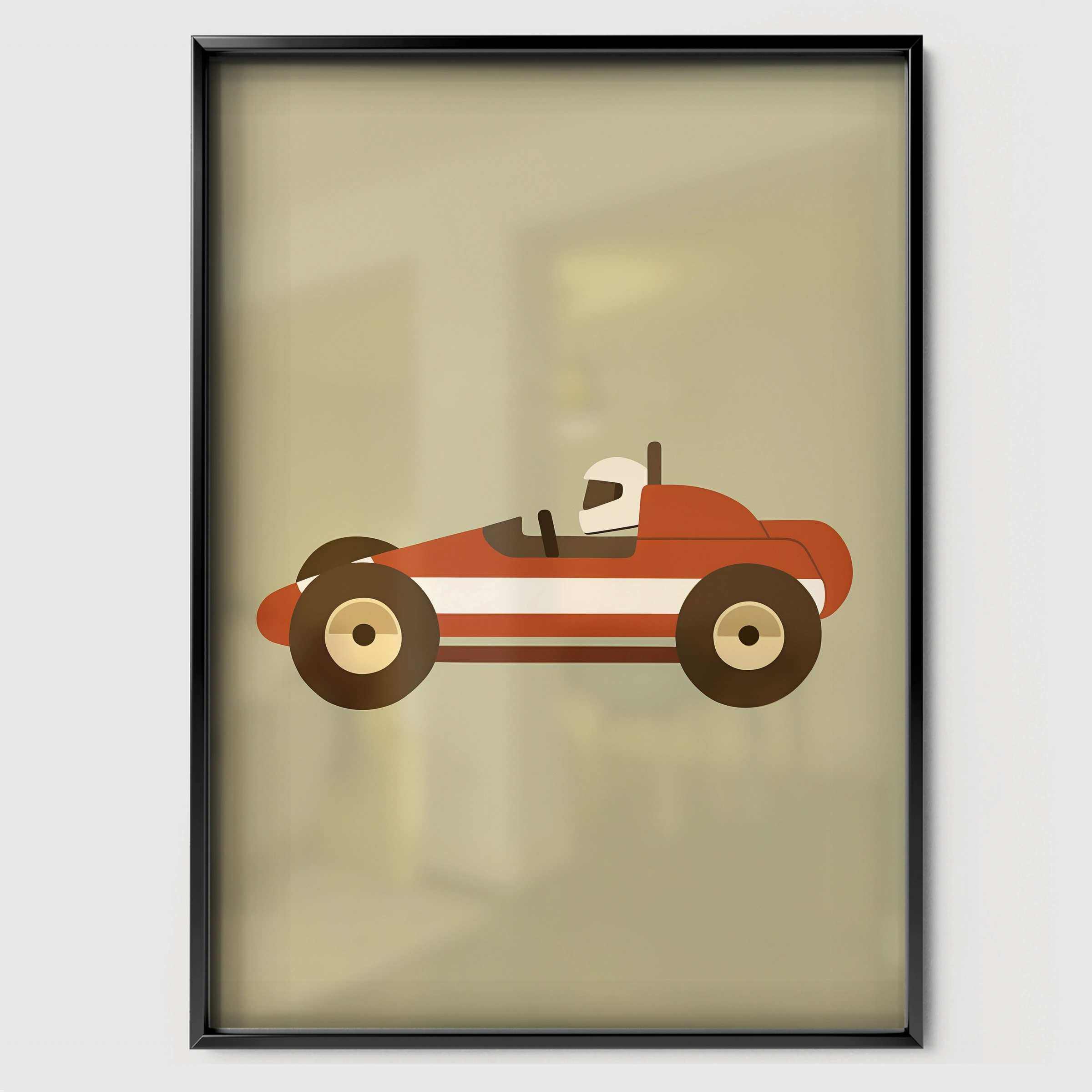 Red Race Car Nursery Print - black framed nursery wall art print