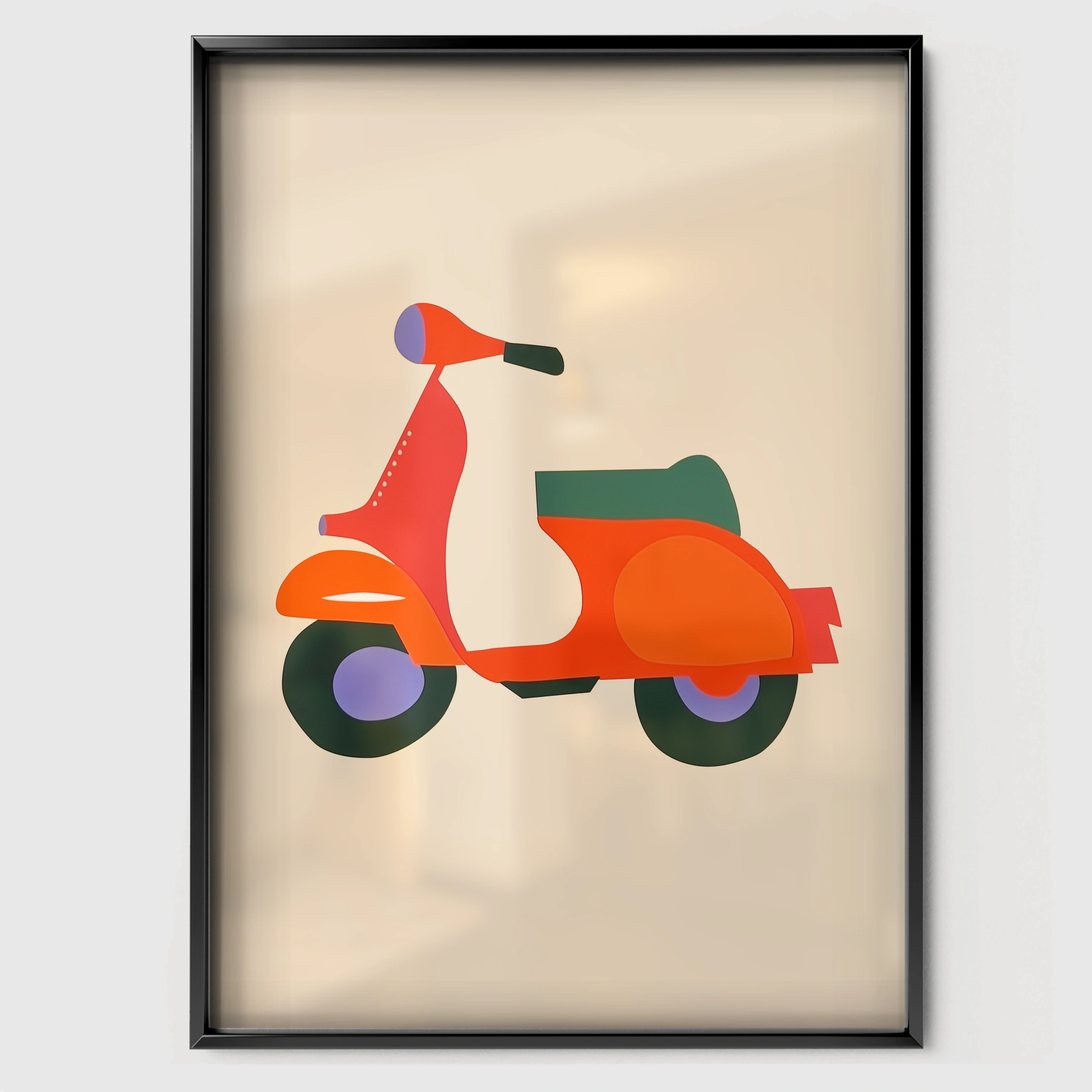Red Scooter Nursery Print - black framed nursery wall art print
