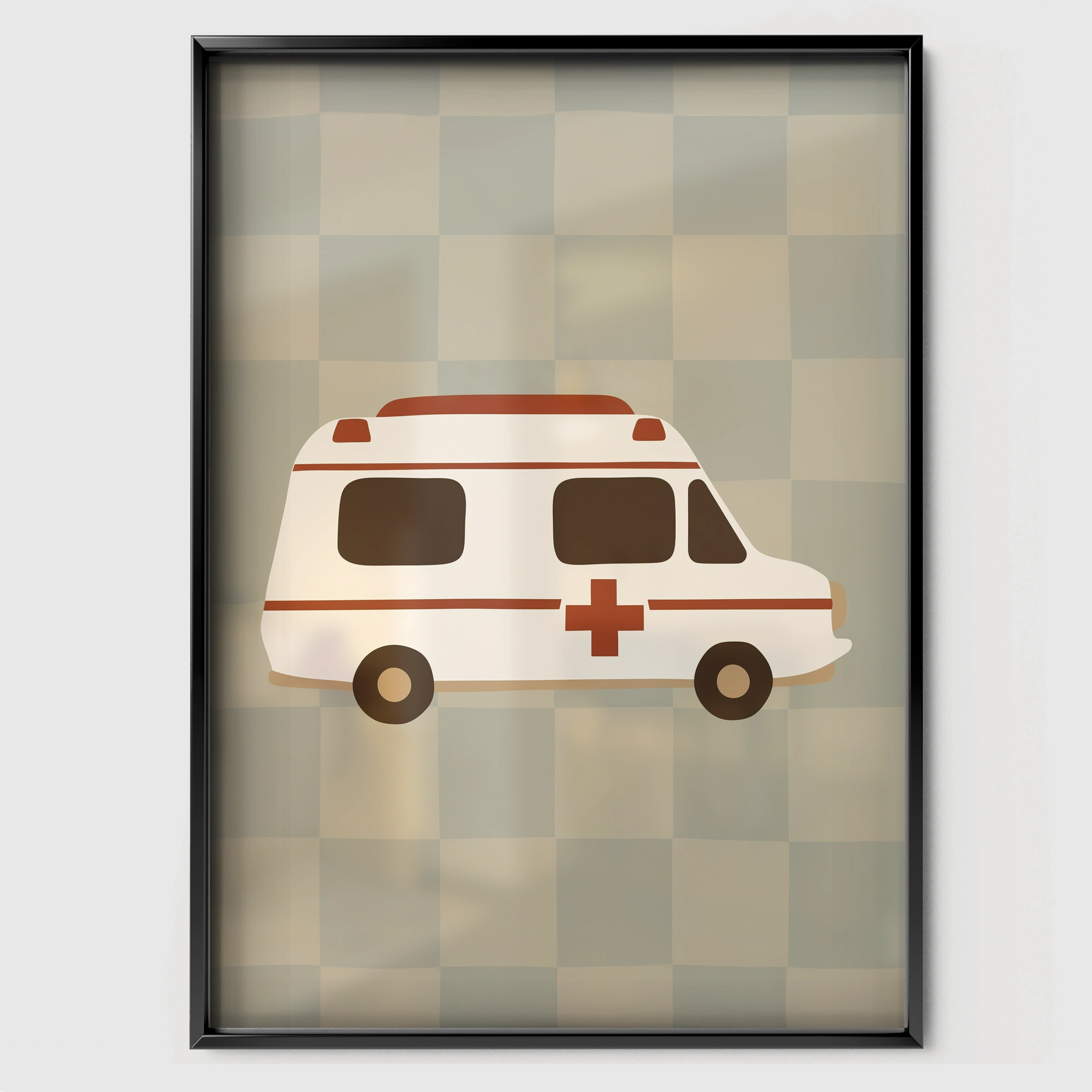 Rescue Ambulance Nursery Print - black framed nursery wall art print