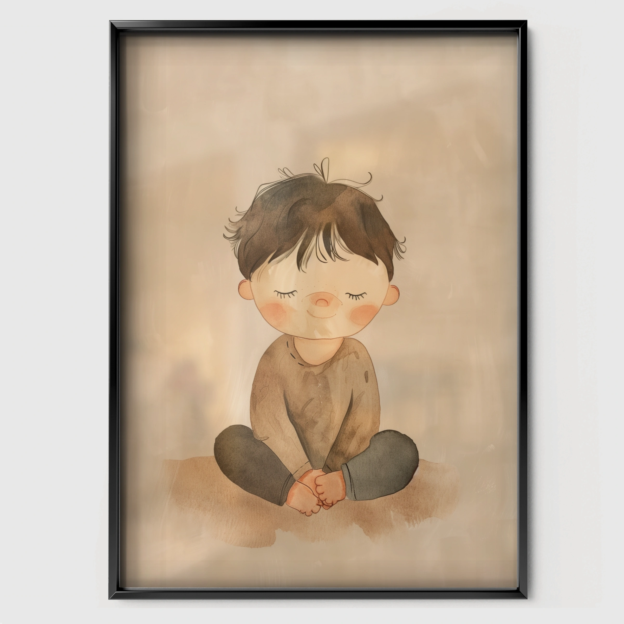 Resting Boy Nursery Print - black framed nursery wall art print