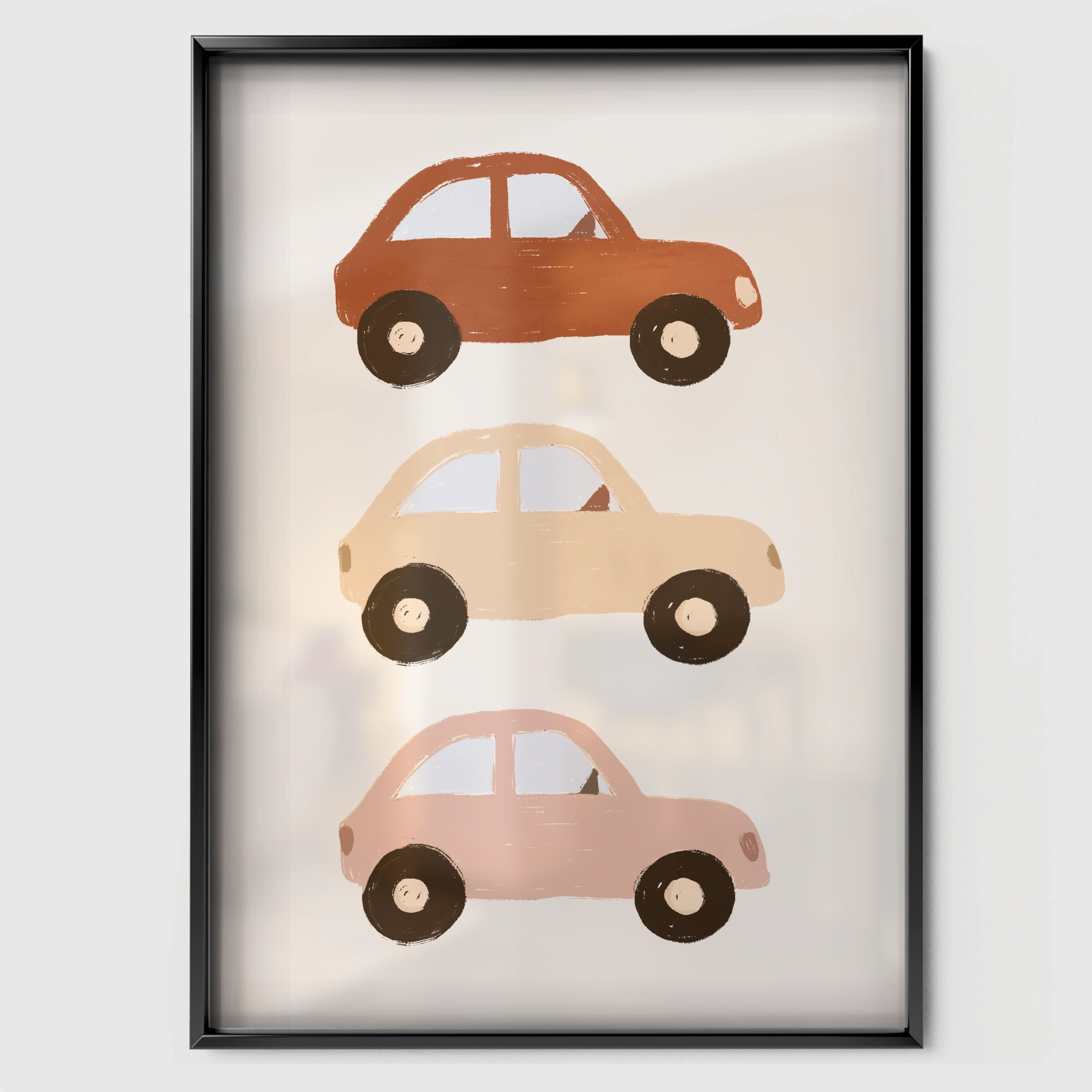 Retro Cars Nursery Print - black framed nursery wall art print
