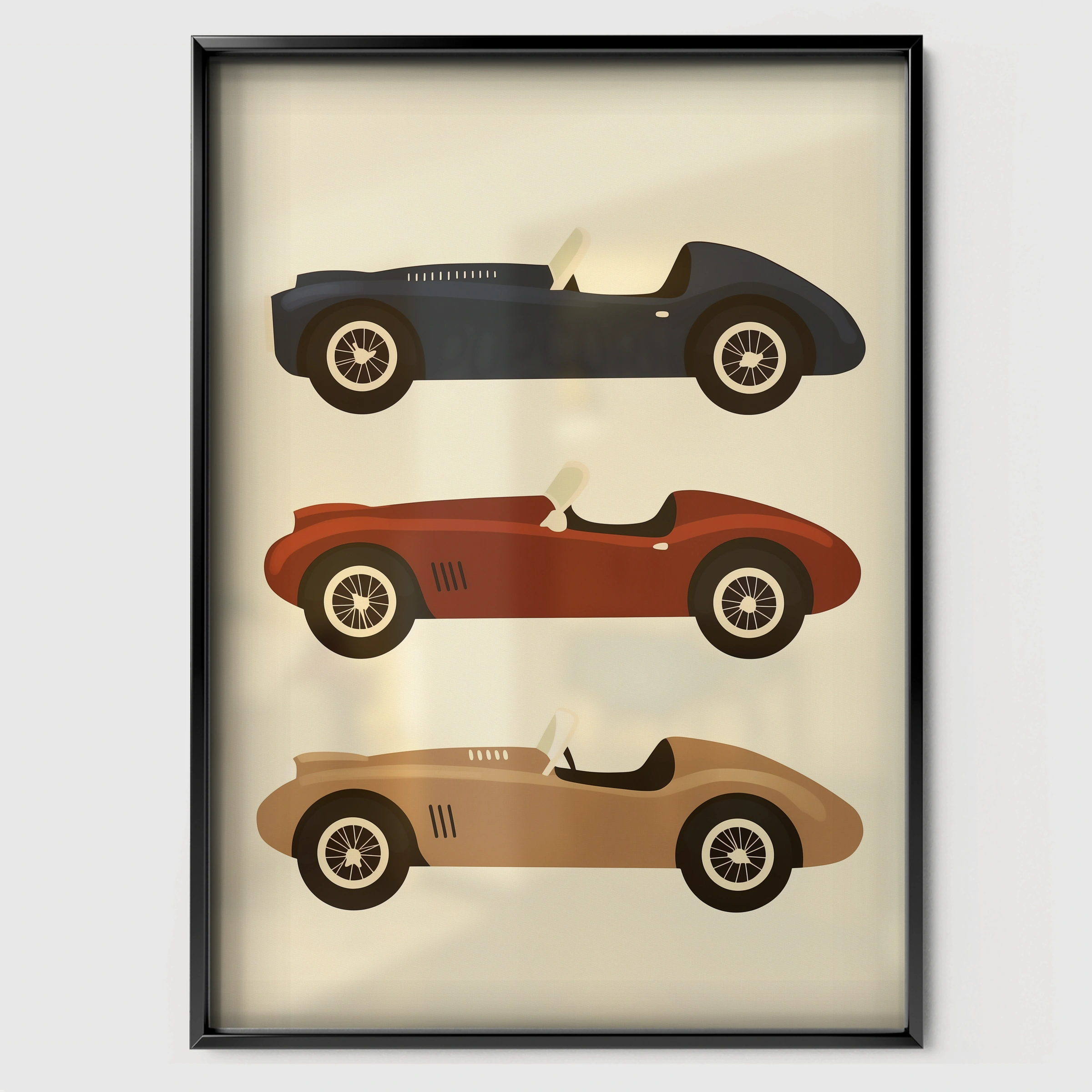 Retro Race Cars Nursery Print - black framed nursery wall art print