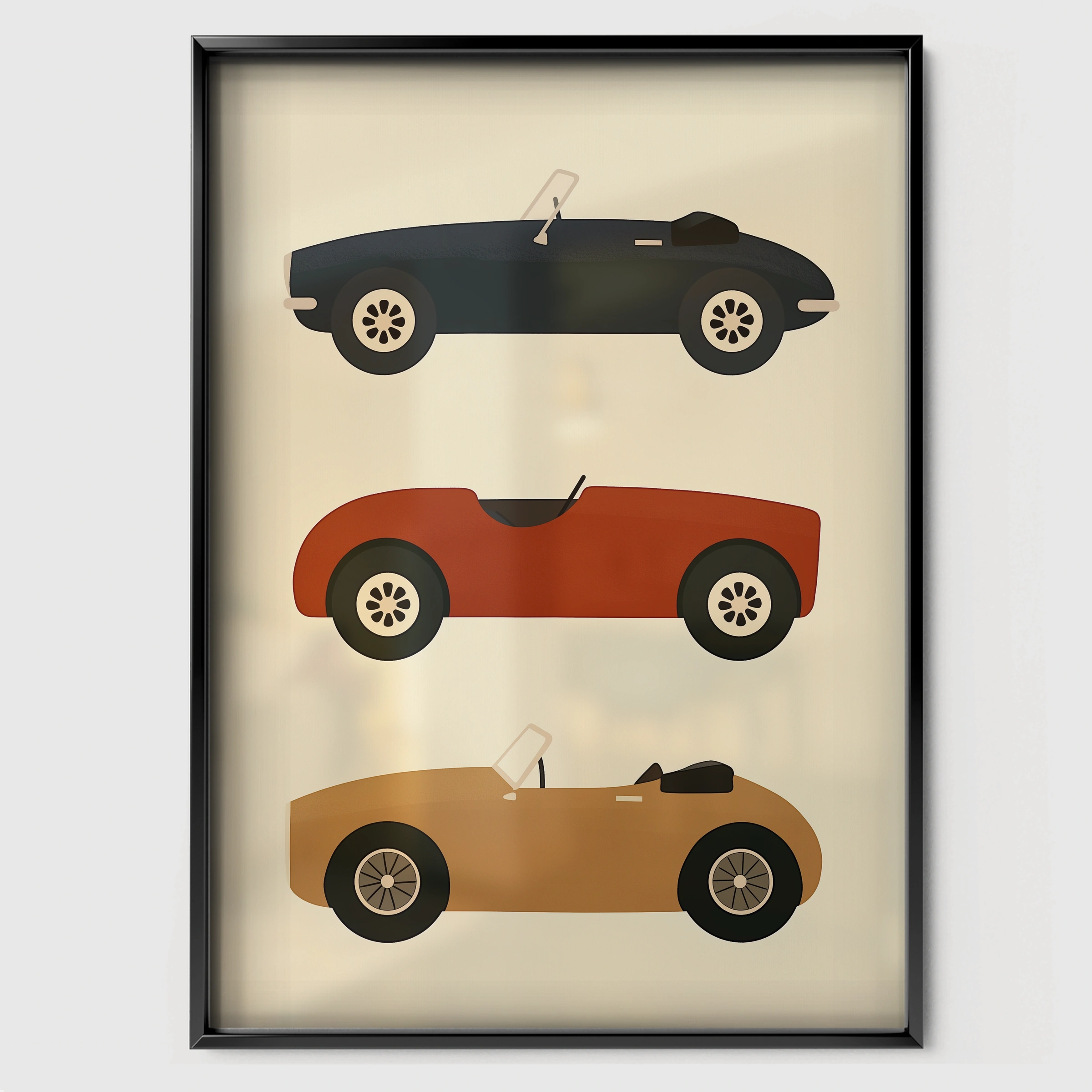 Retro Roadsters Nursery Print - black framed nursery wall art print
