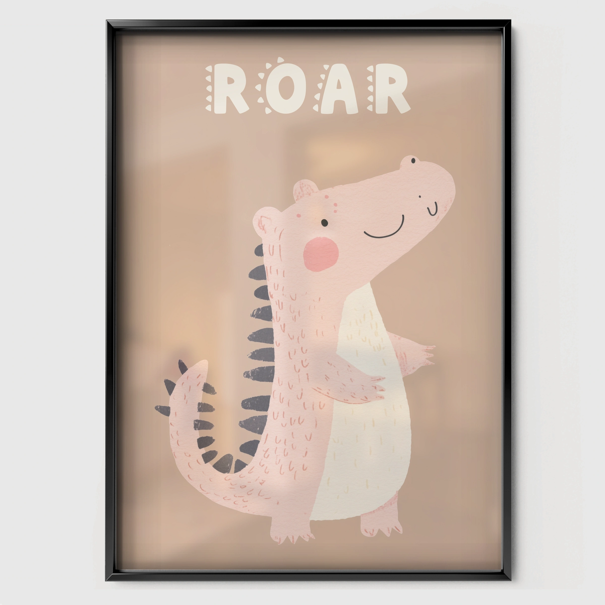 Roar Crocodile Nursery Print - black framed nursery wall art print
