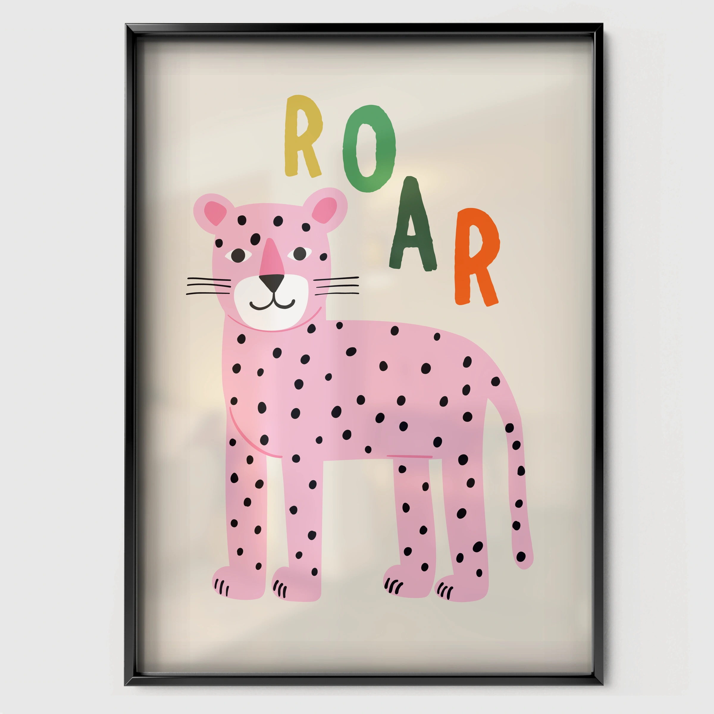 Roar Leopard Nursery Print - black framed nursery wall art print
