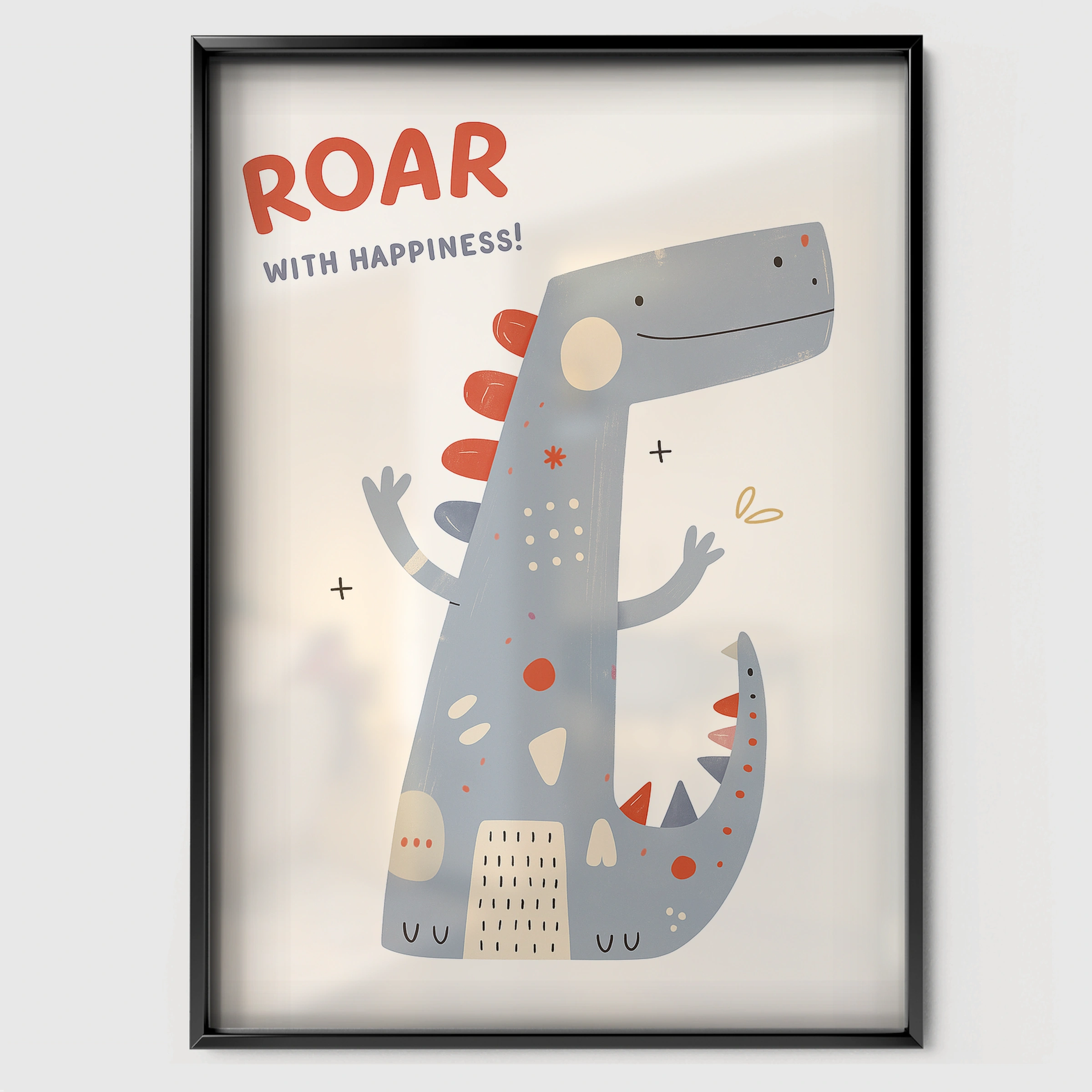 Roar with Happiness Nursery Print - black framed nursery wall art print