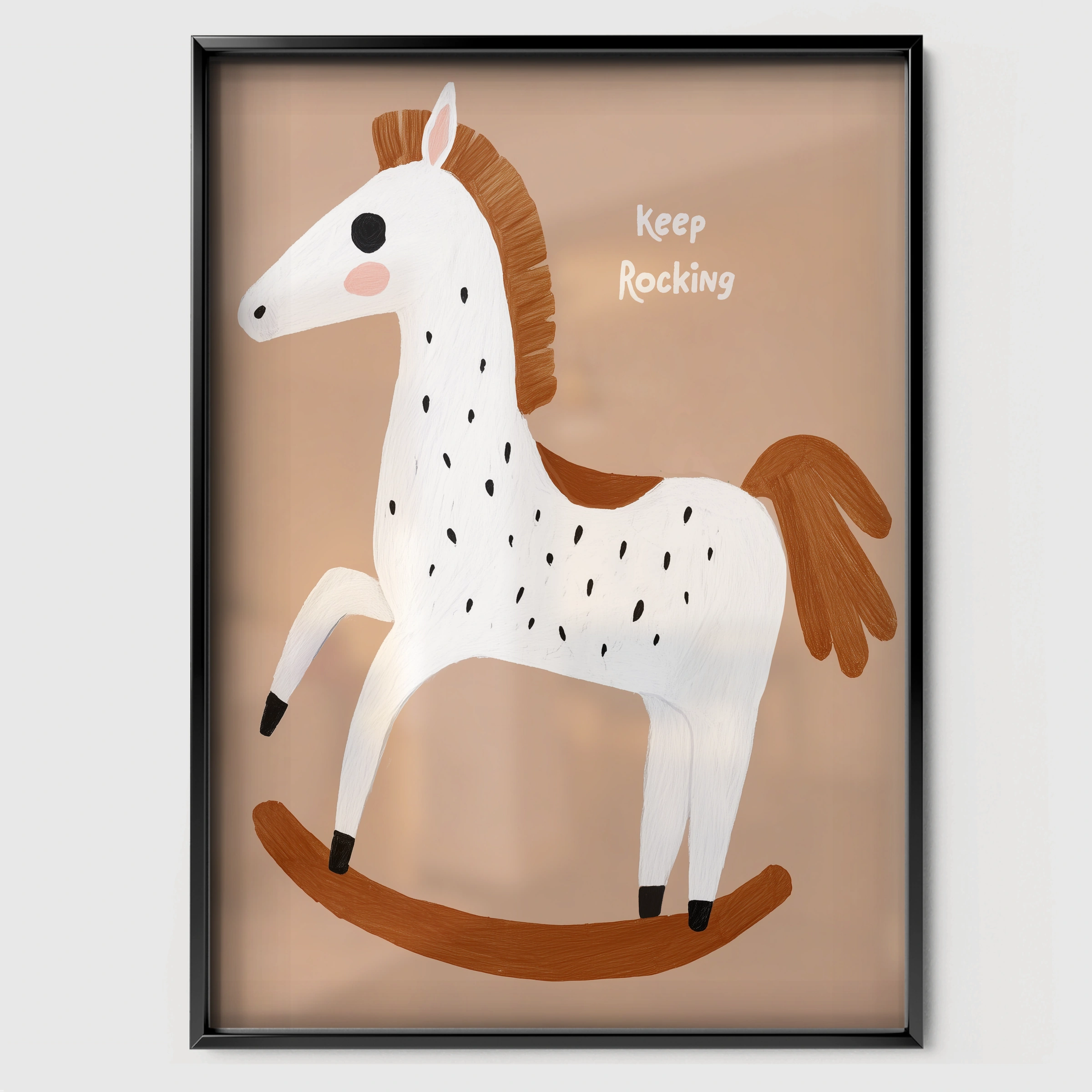 Rocking Horse Nursery Print - black framed nursery wall art print