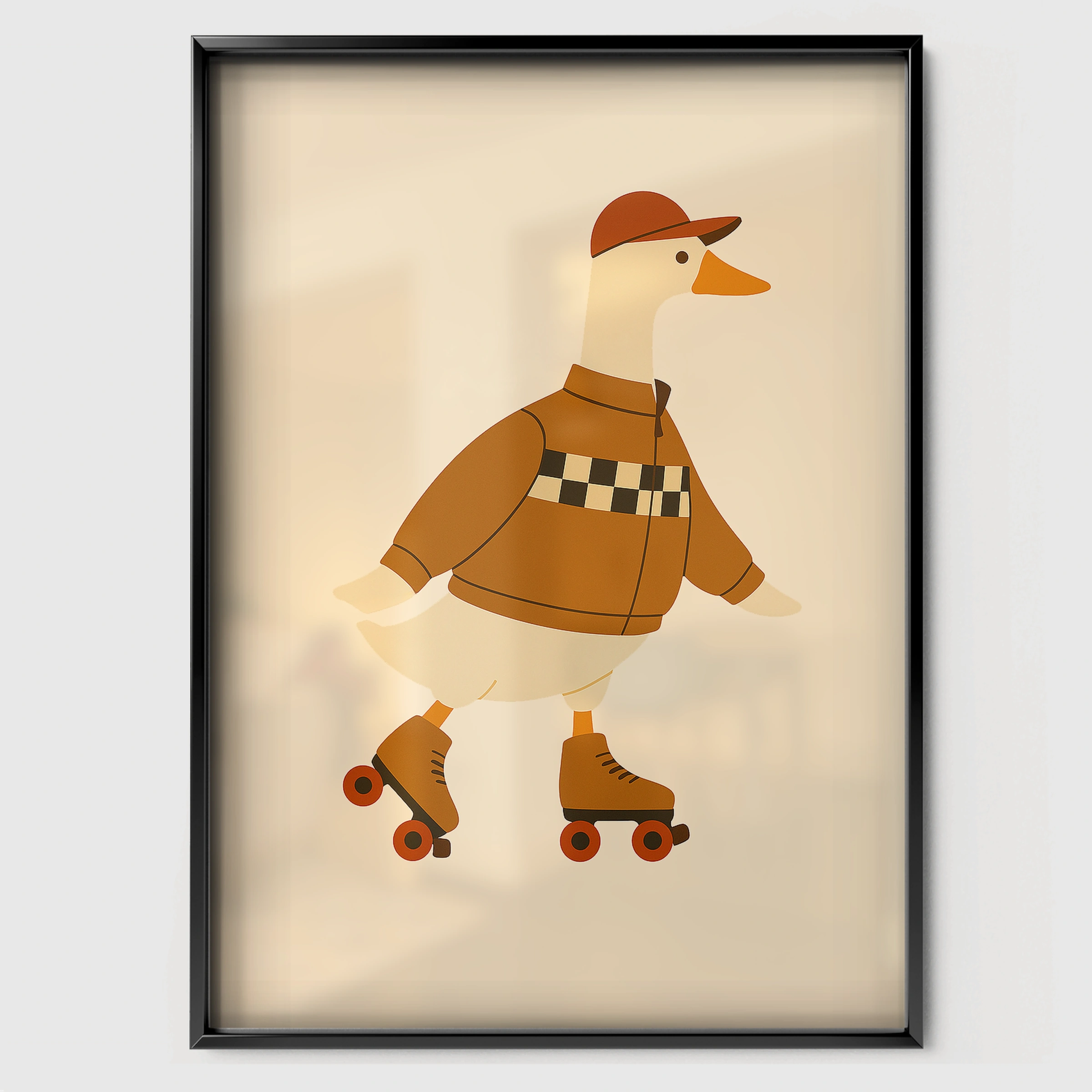 Roller Skating Goose Nursery Print - black framed nursery wall art print