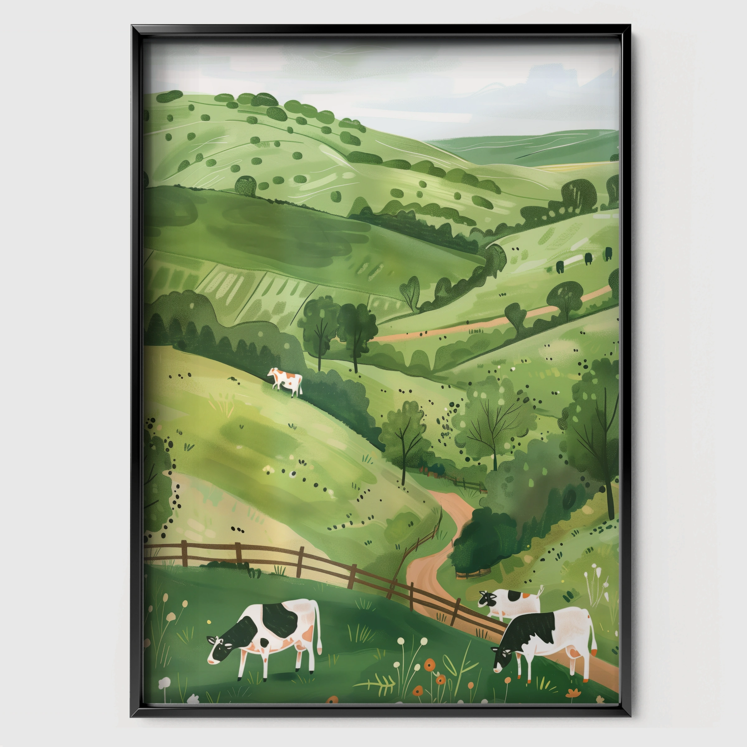 Rolling Hills Nursery Print - black framed nursery wall art print