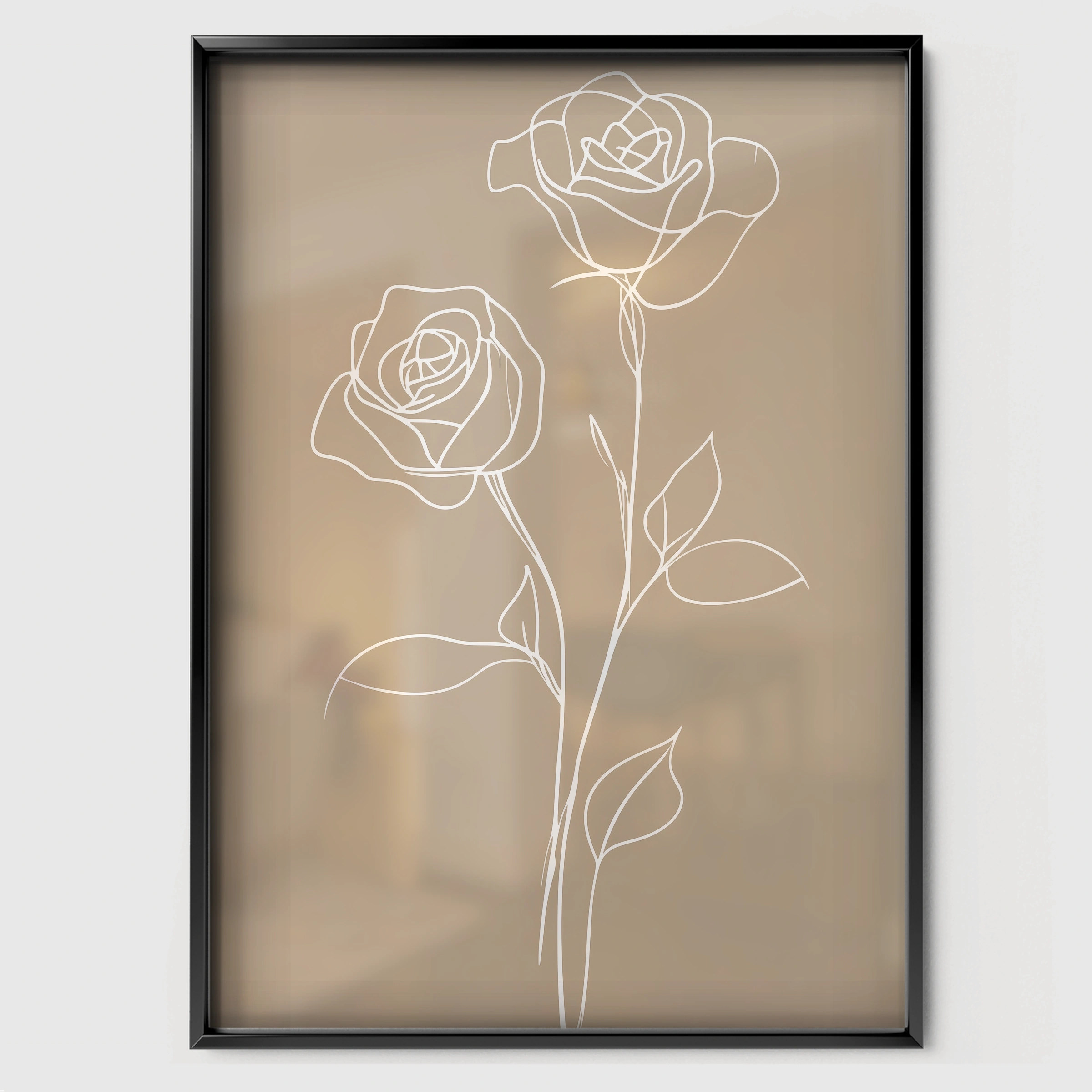 Rose Line Art Nursery Print - black framed nursery wall art print