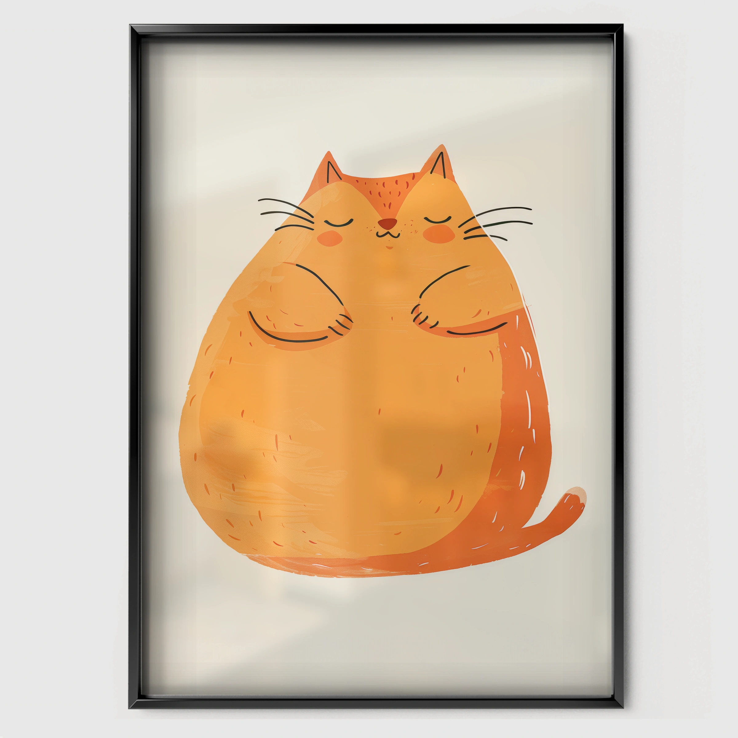 Round Orange Cat Nursery Print - black framed nursery wall art print