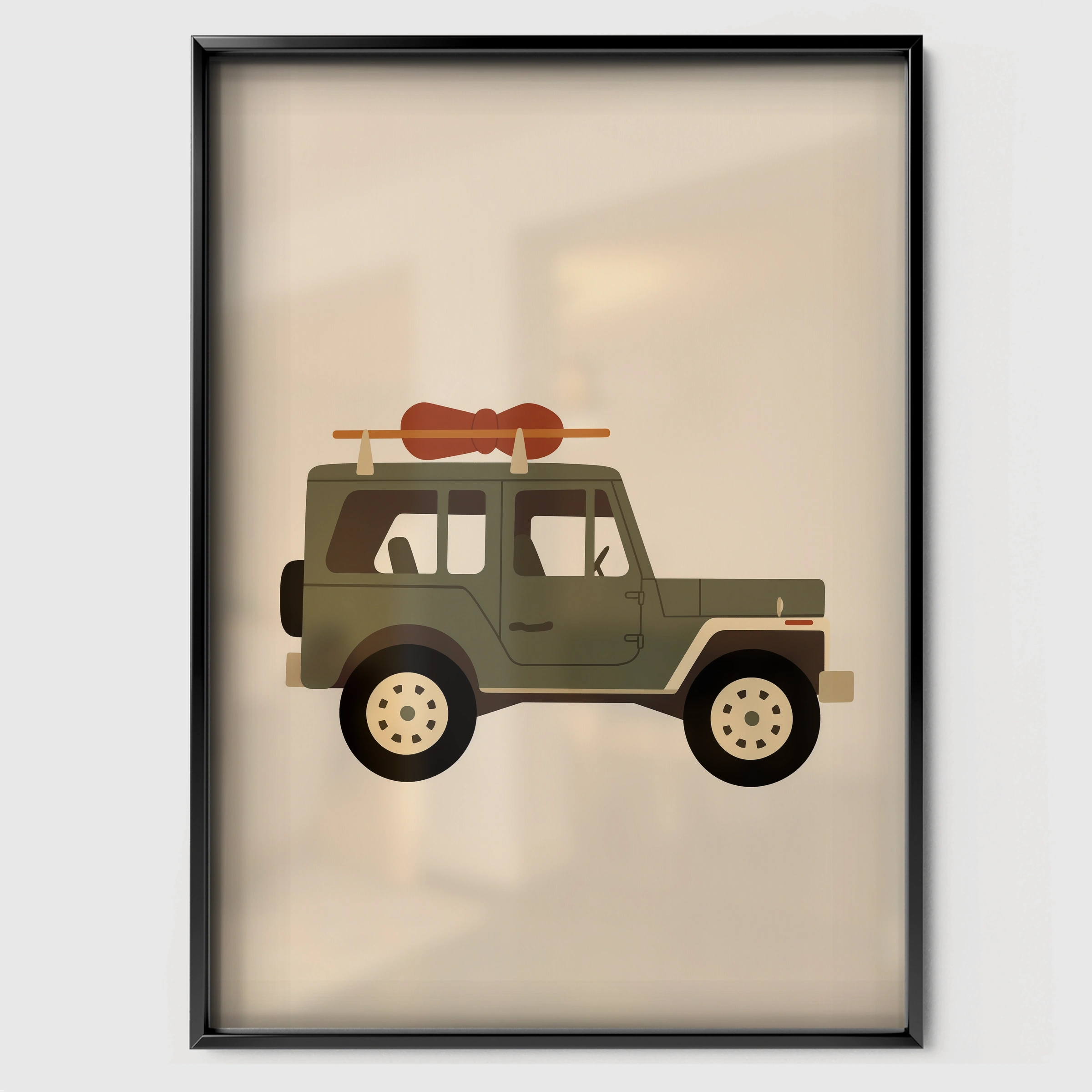 Safari Jeep Nursery Print - black framed nursery wall art print