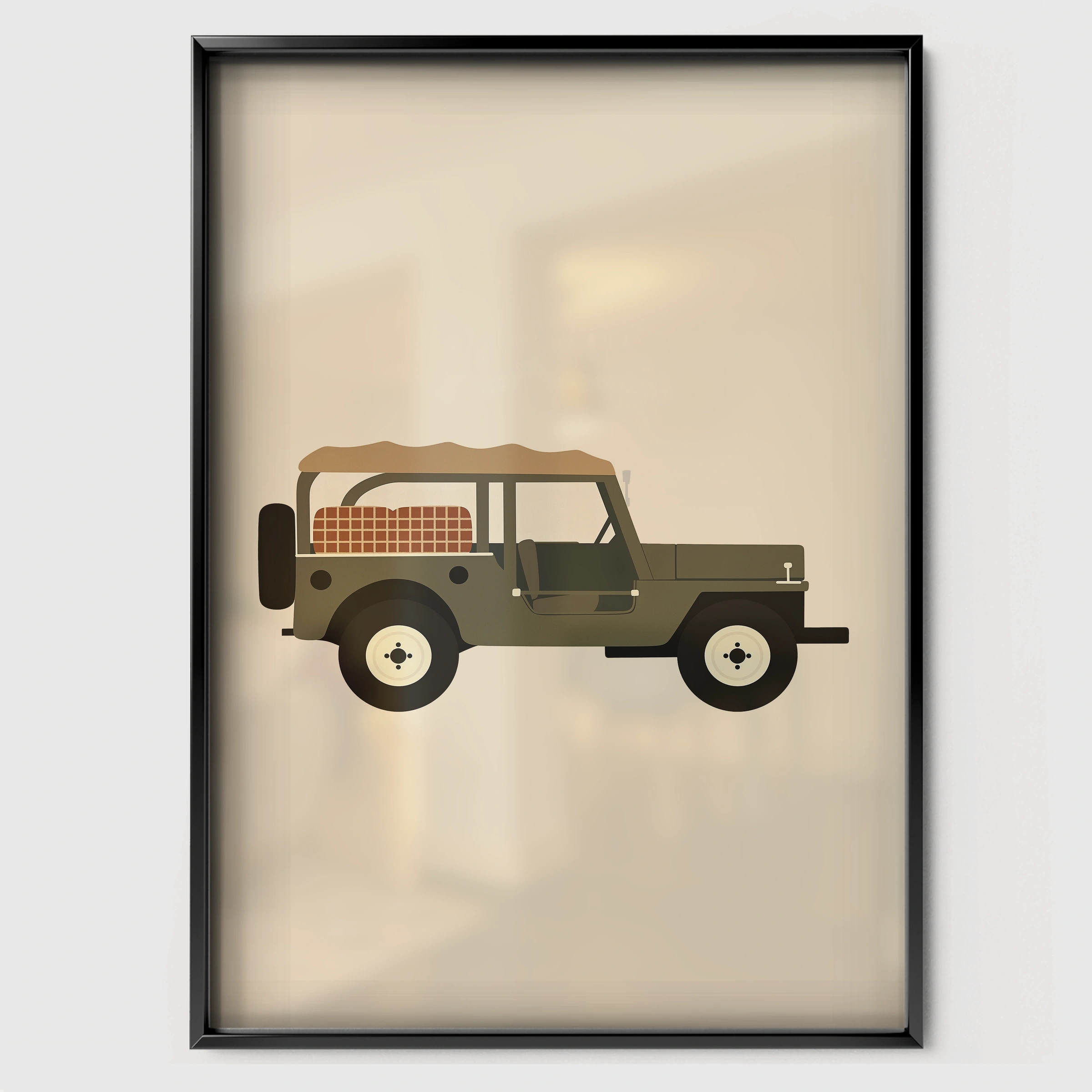 Safari Land Rover Nursery Print - black framed nursery wall art print