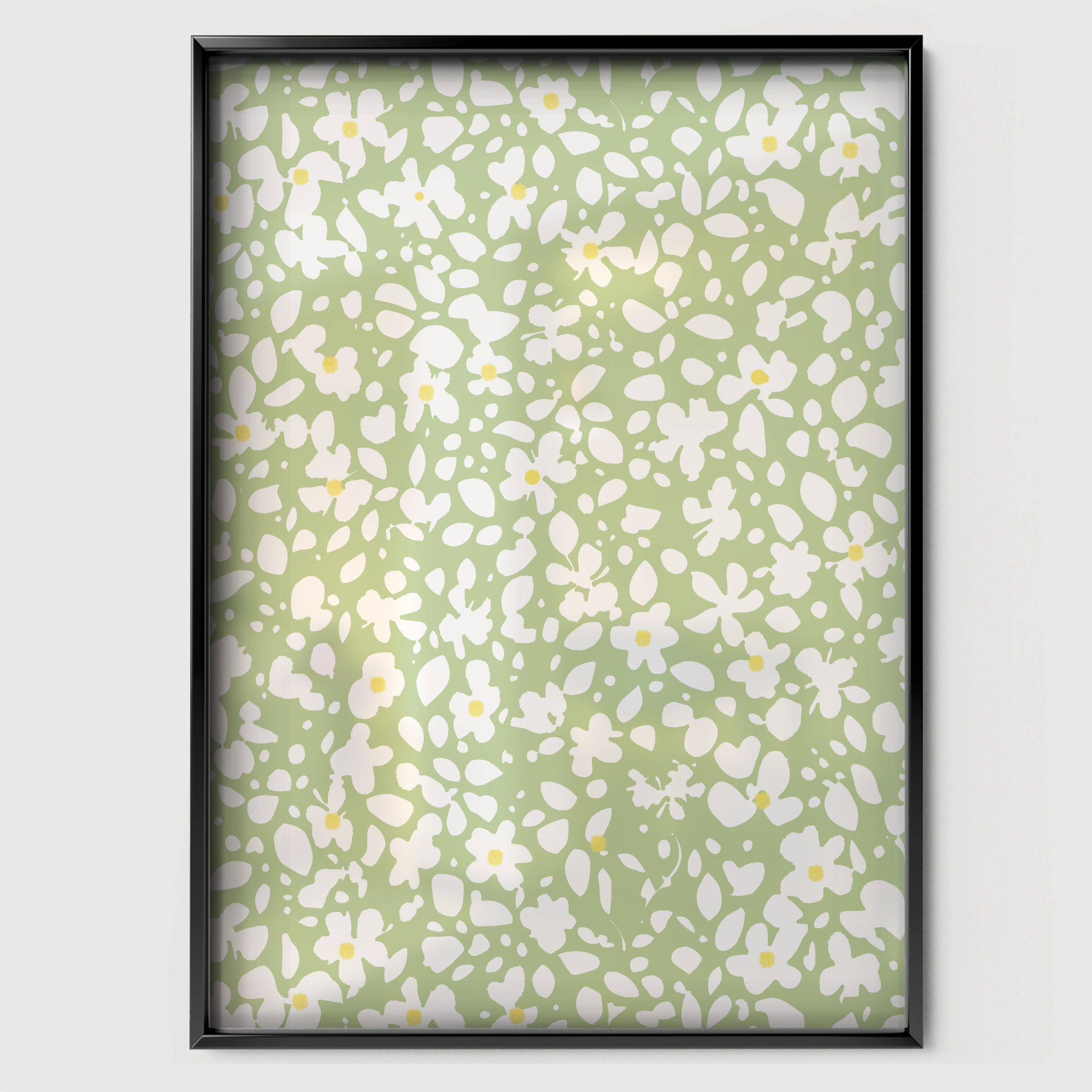 Sage Floral Nursery Print - black framed nursery wall art print