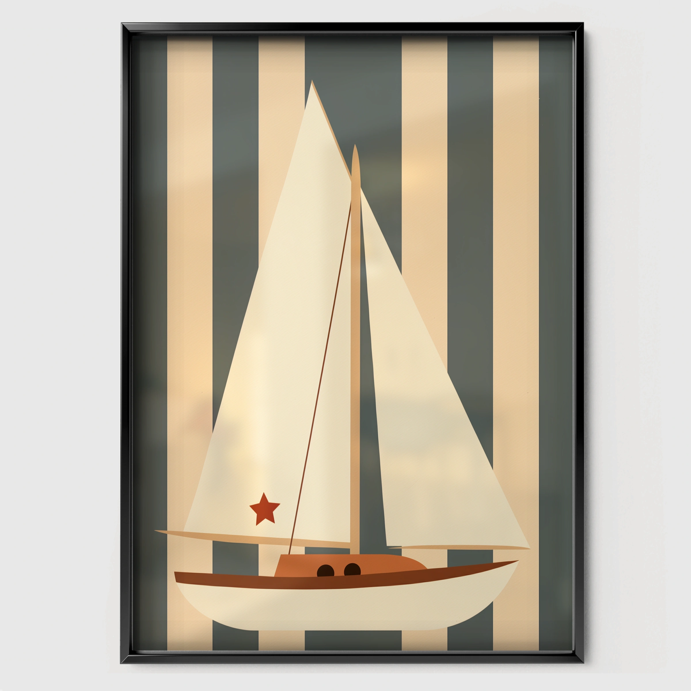 Sailboat Nursery Print - black framed nursery wall art print
