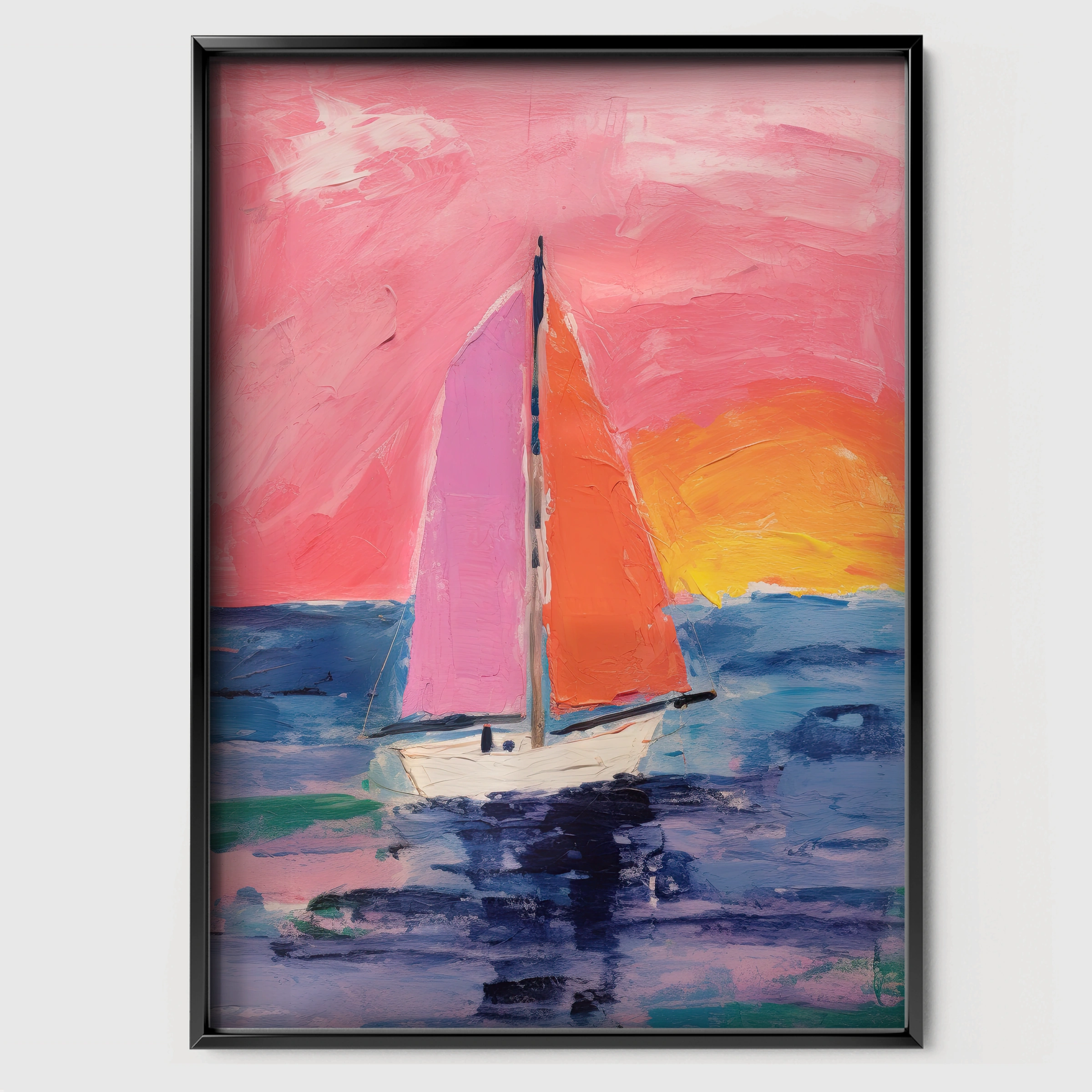 Sailboat Sunset Nursery Print - black framed nursery wall art print