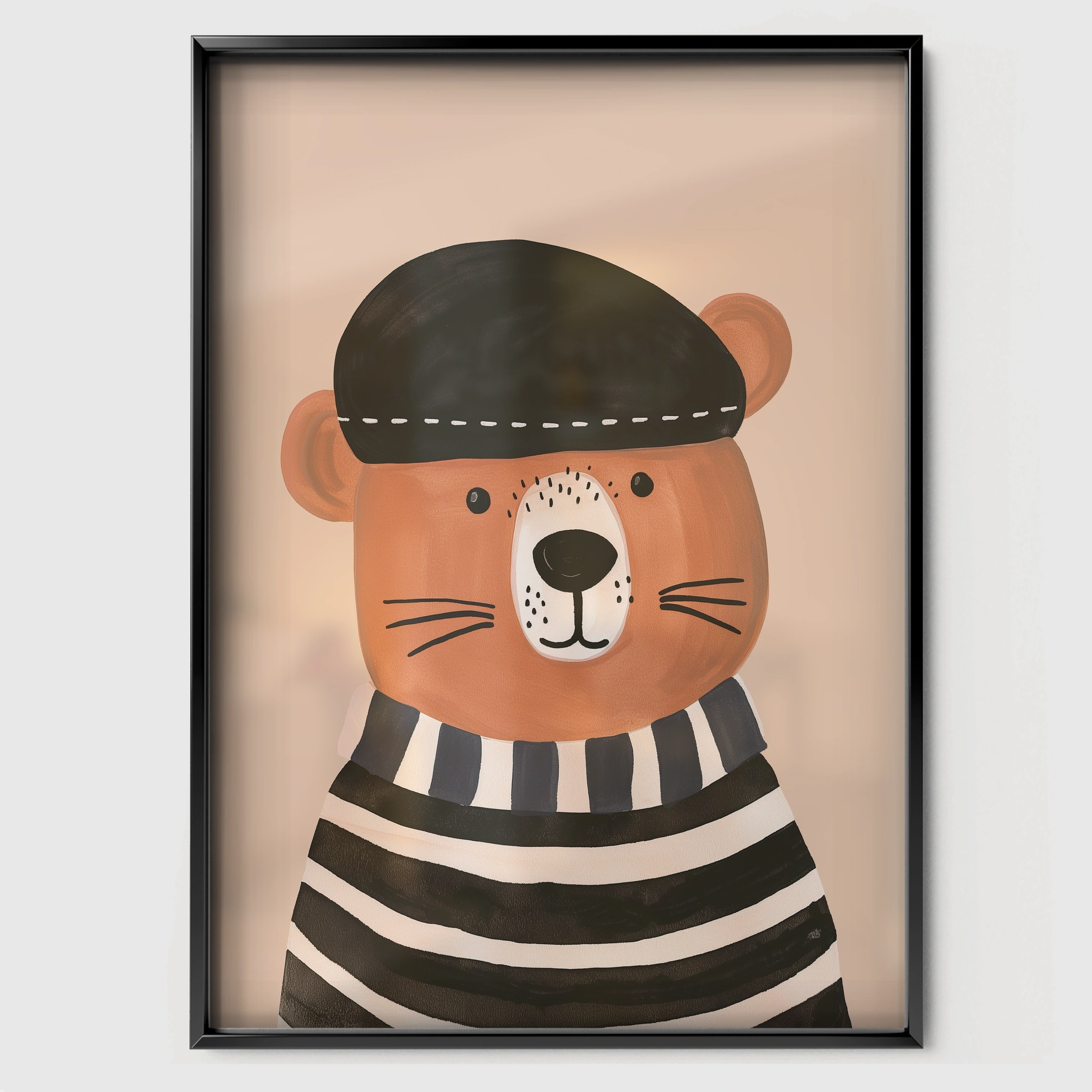 Sailor Bear Nursery Print - black framed nursery wall art print