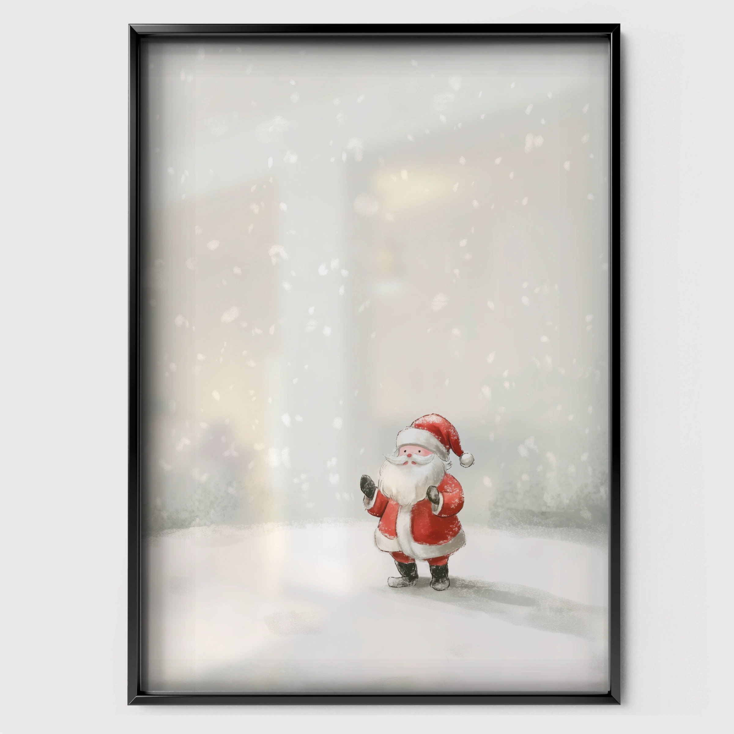 Santa in the Snow Two Christmas Print - black framed nursery wall art print